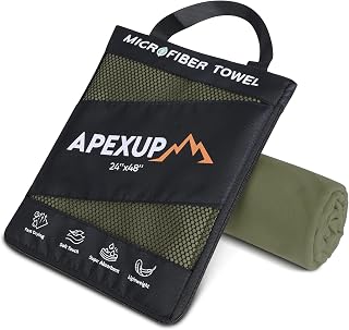 APEXUP Microfiber Travel Towel, Ultra Absorbent Quick Dry Towels, Lightweight Gym Sports Camping Towel for Workout, Yoga, Beach, Shower, Swimming (48"×24", Army Green)