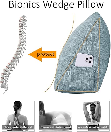 Miniatura 2 de Johnear Almohada triangular para cabecero, almohada de cuña de algodón y lino, almohada grande para respaldo de lectura para sofá y cama, soporte