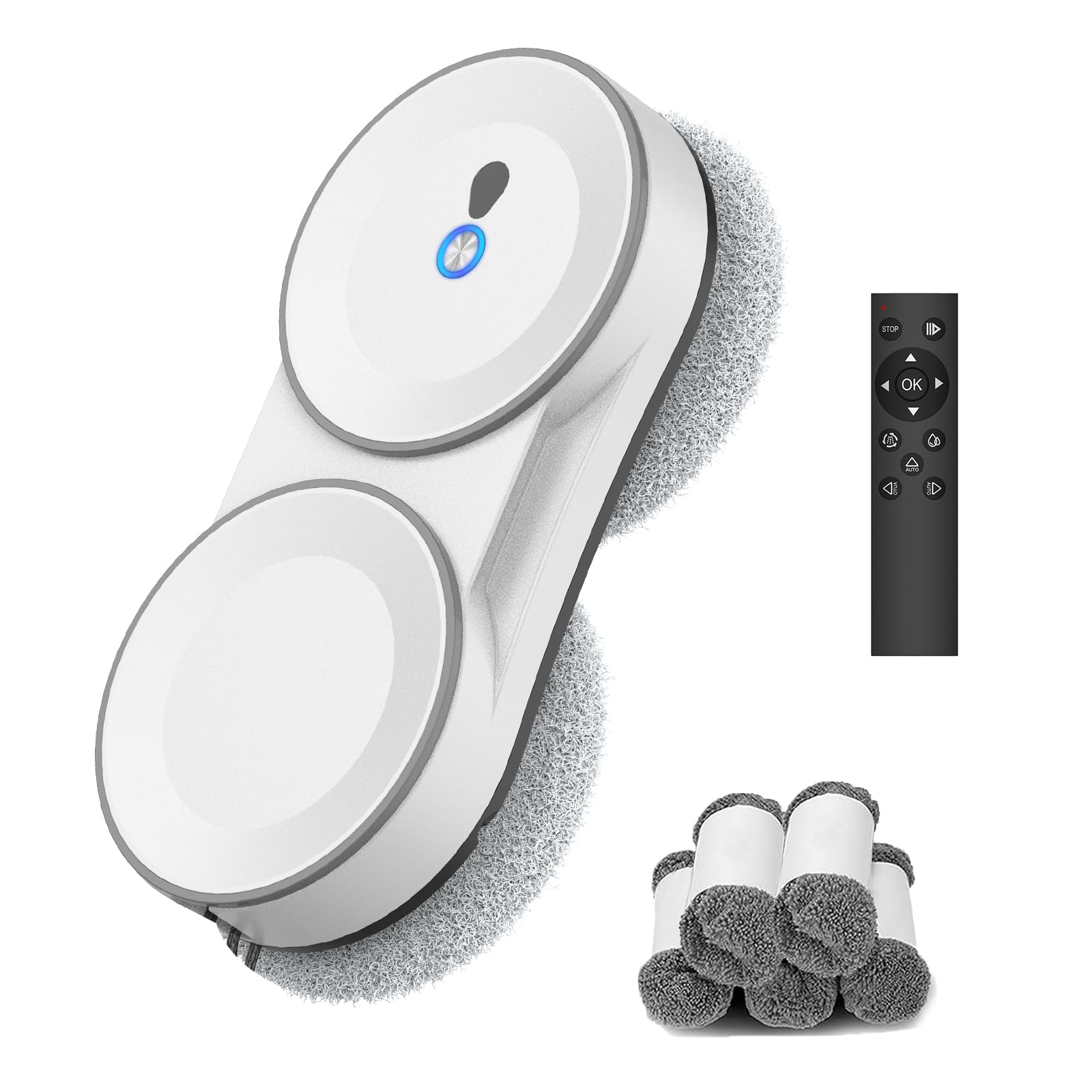 Fensterputzroboter, 5600 Pa Fensterroboter mit Fernbedienung, 3 Reinigungsmodi, mit Automatische Doppel-Sprühfunktion, Intelligente Navigation, mit 60ML Tank, für Glas und Glastüren (Weiß B)