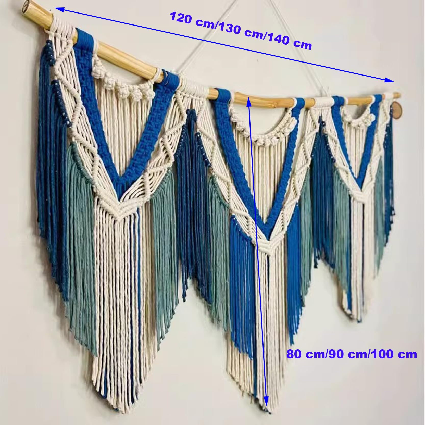 Tapiz de macramé para colgar en la pared, cuerda de algodón teñido, borla tejida a mano, decoración bohemia para el hogar para sala de estar, 120 x 80 cm