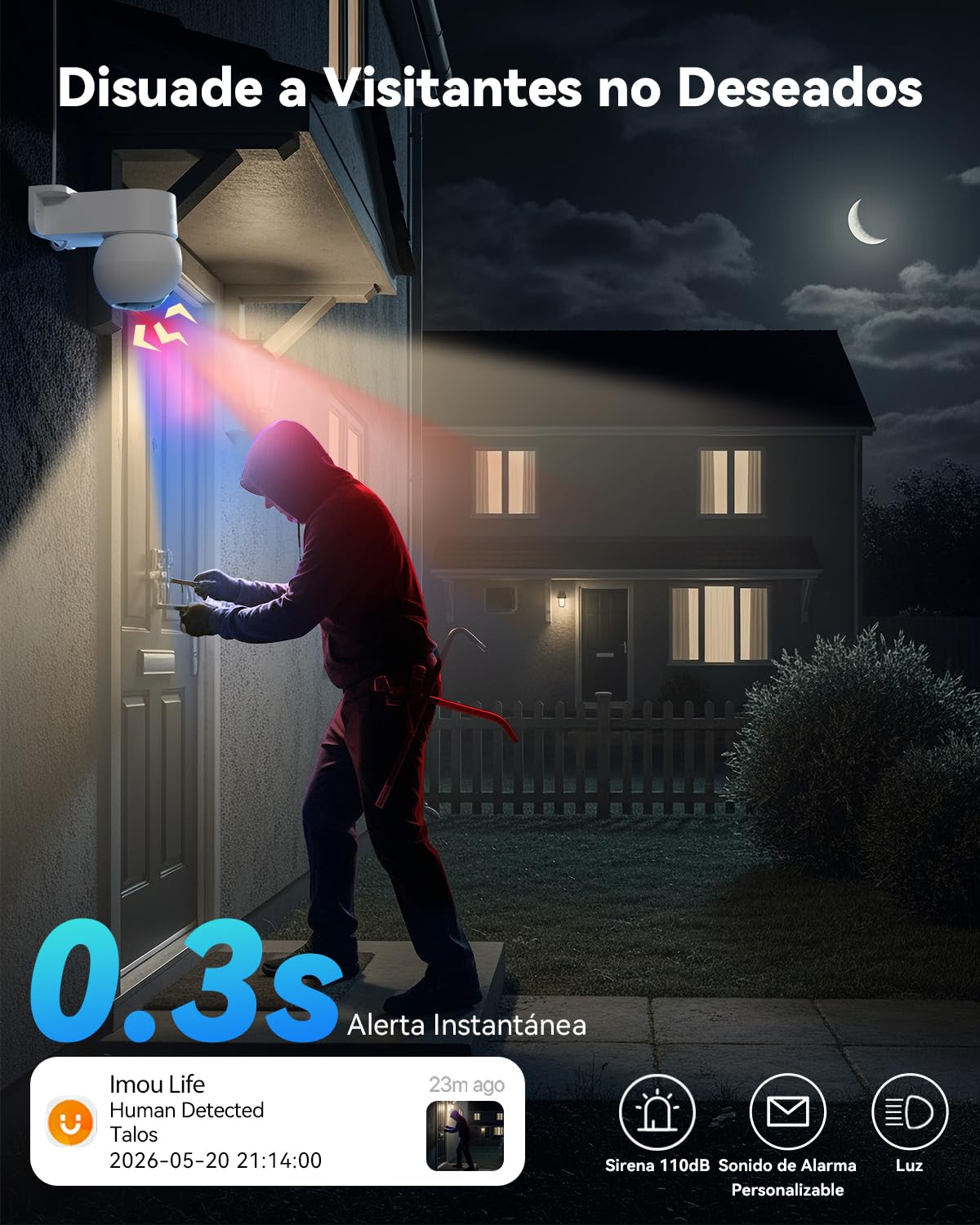 Imou 5MP Cámara Vigilancia WiFi Exterior 360°, PTZ Cámara IP Vigilancia de Seguridad, AI Detección de Humana, Seguimiento Automático, Sirena, Visión Nocturna Color 30M, Audio Bidireccional, Talos