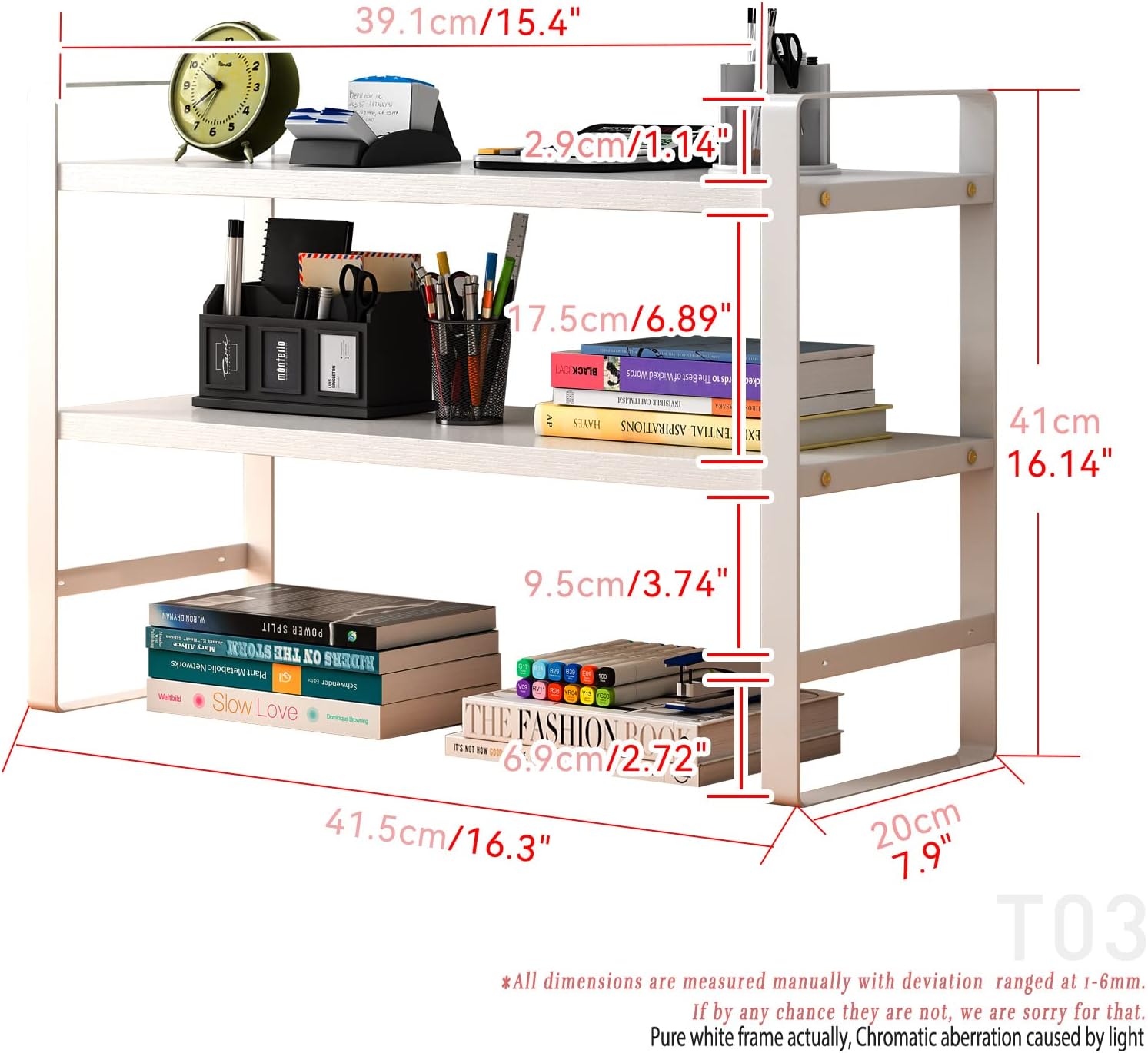 hodiczk Upgraded Small Desk Shelf Organizer with Tiers, Cute Desktop Organizer Shelf Storage, Kawai Desktop Bookshelf Hutch for Dorm, Home, School, Office (White Rack White Frame, 2 Layer) : Office Products
