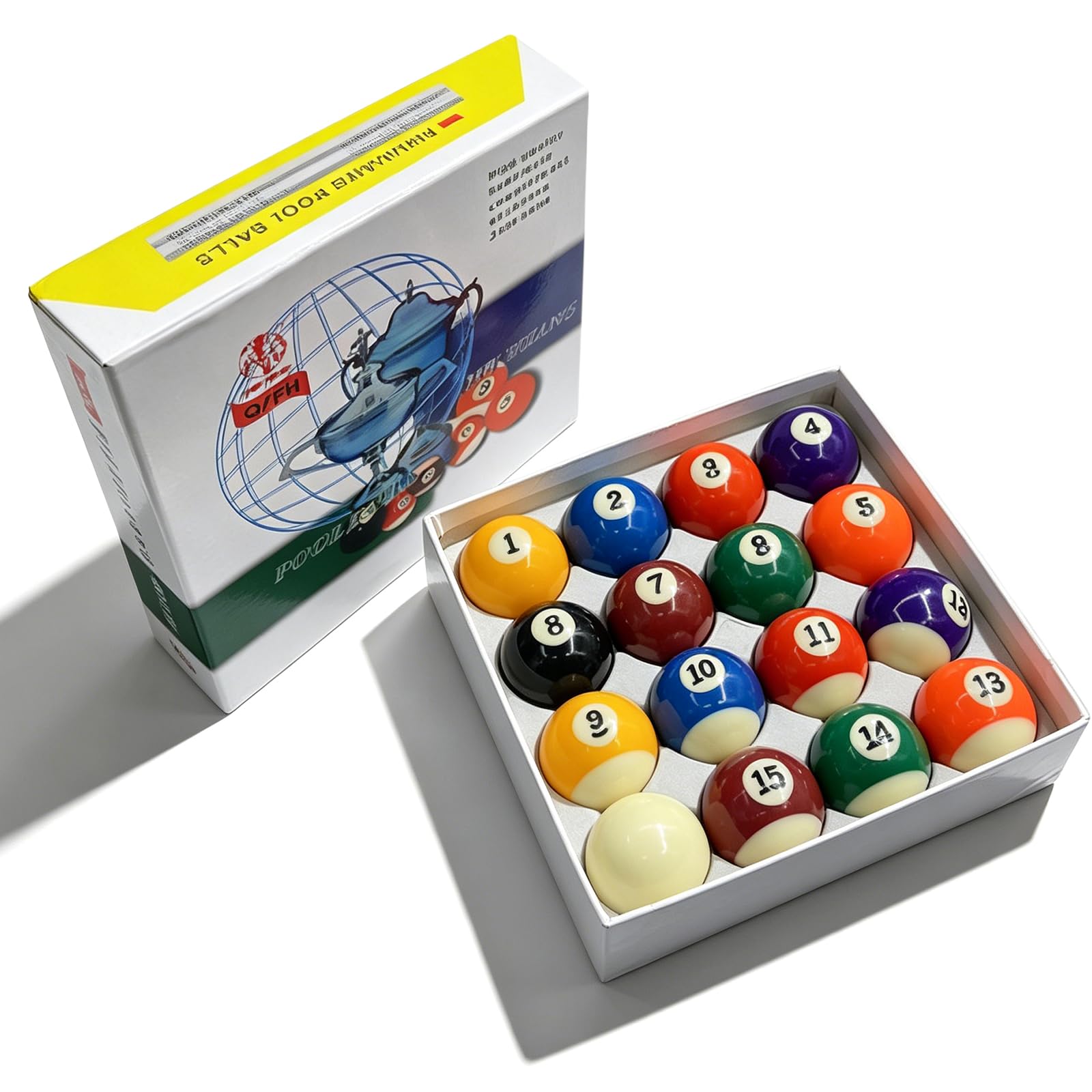BORDEAG Billardkugeln Set, 16 Stück 57,2mm Billiard Pool Balls, Hochwertiges Billardkugeln Set, Phenolharz Kugeln Langlebig, Standard Pooltisch, Für Spielzimmer Und Freizeitraum
