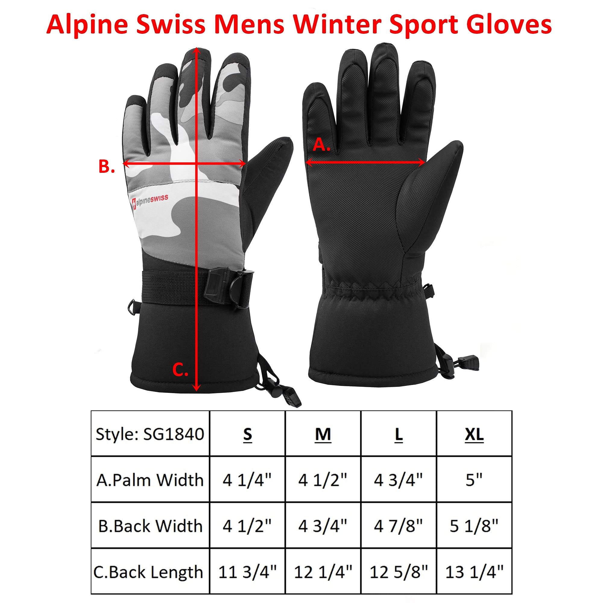 alpine swiss Guantes de esquí Impermeables para Hombre Guantes de esquí Deporte de Invierno Snowboard A Prueba de Viento Cálido 3M Thinsulate