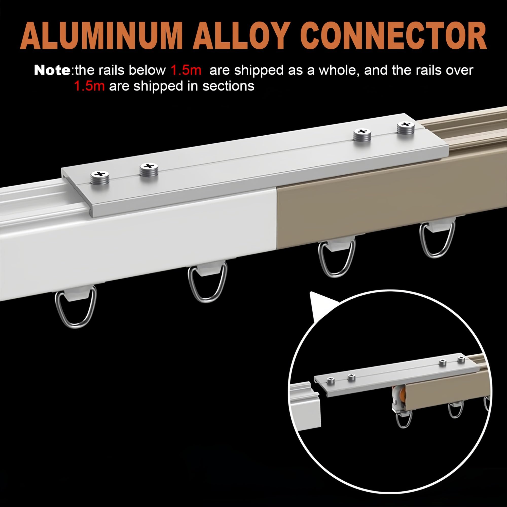 Aluminiowa szyna do zasłony prysznicowej z cichymi rolkami, wytrzymała szyna do montażu sufitowego do oddzielenia pokoju, kampera i łazienki, biała, 1,9 m / 2 x 0,95 m