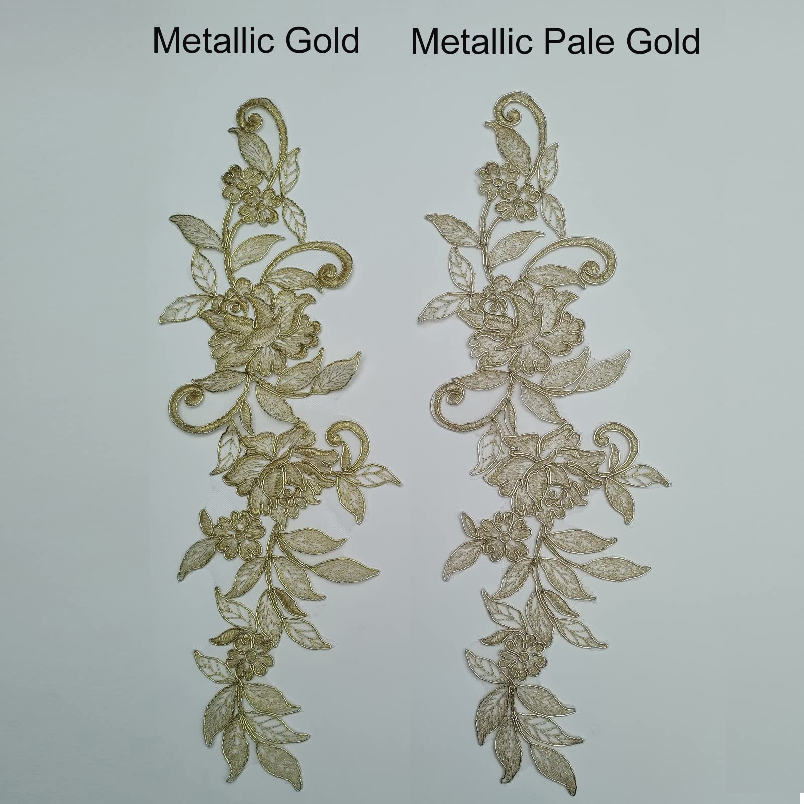 Lot De 4 Appliques En Dentelle Florale Avec Cordon Pour Broderie Motif De Mariage #45 (doré Pâle Métallisé