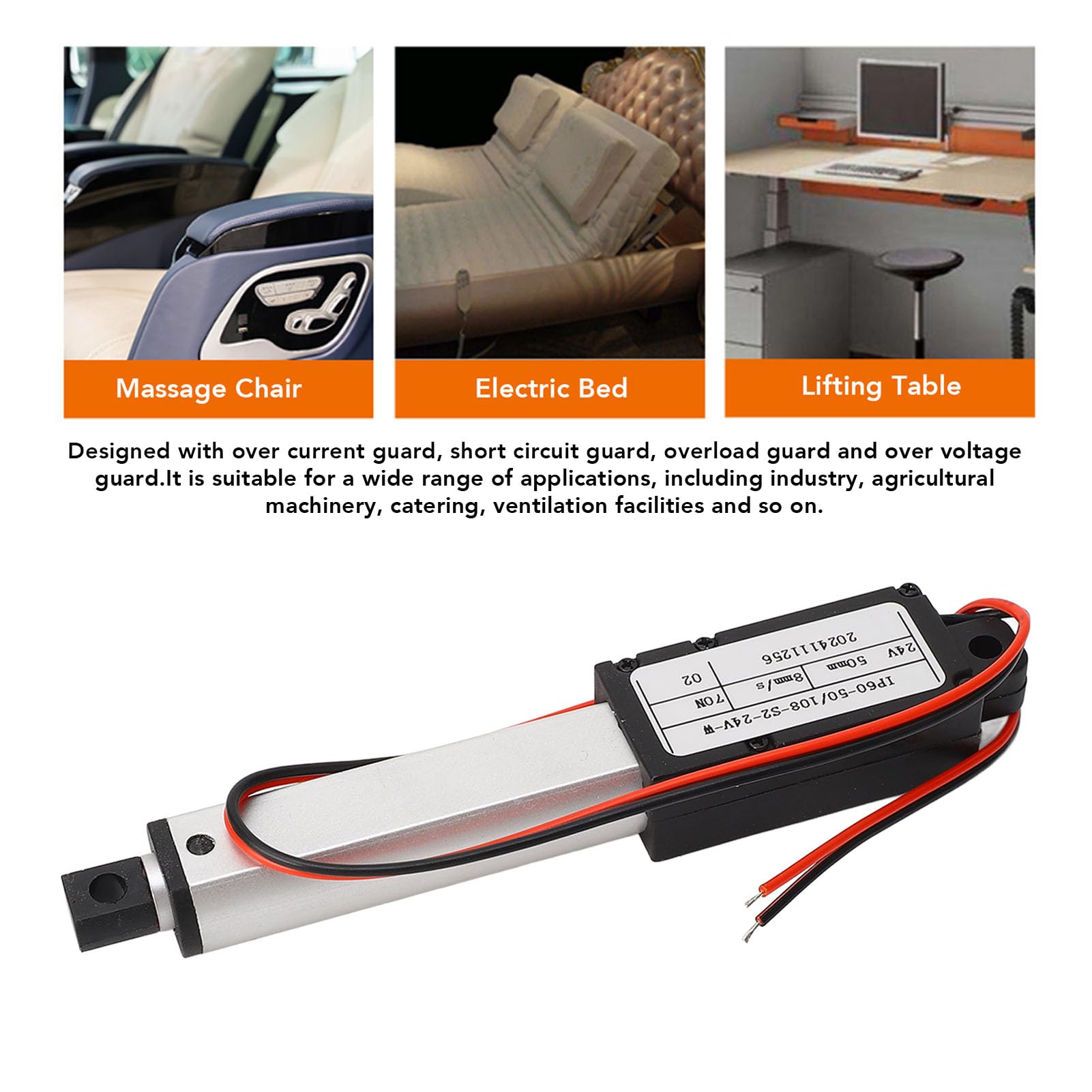 Mini Actuador Lineal Eléctrico 24 V CC 50 mm 70 N Empuje para Abridores de Ventanas