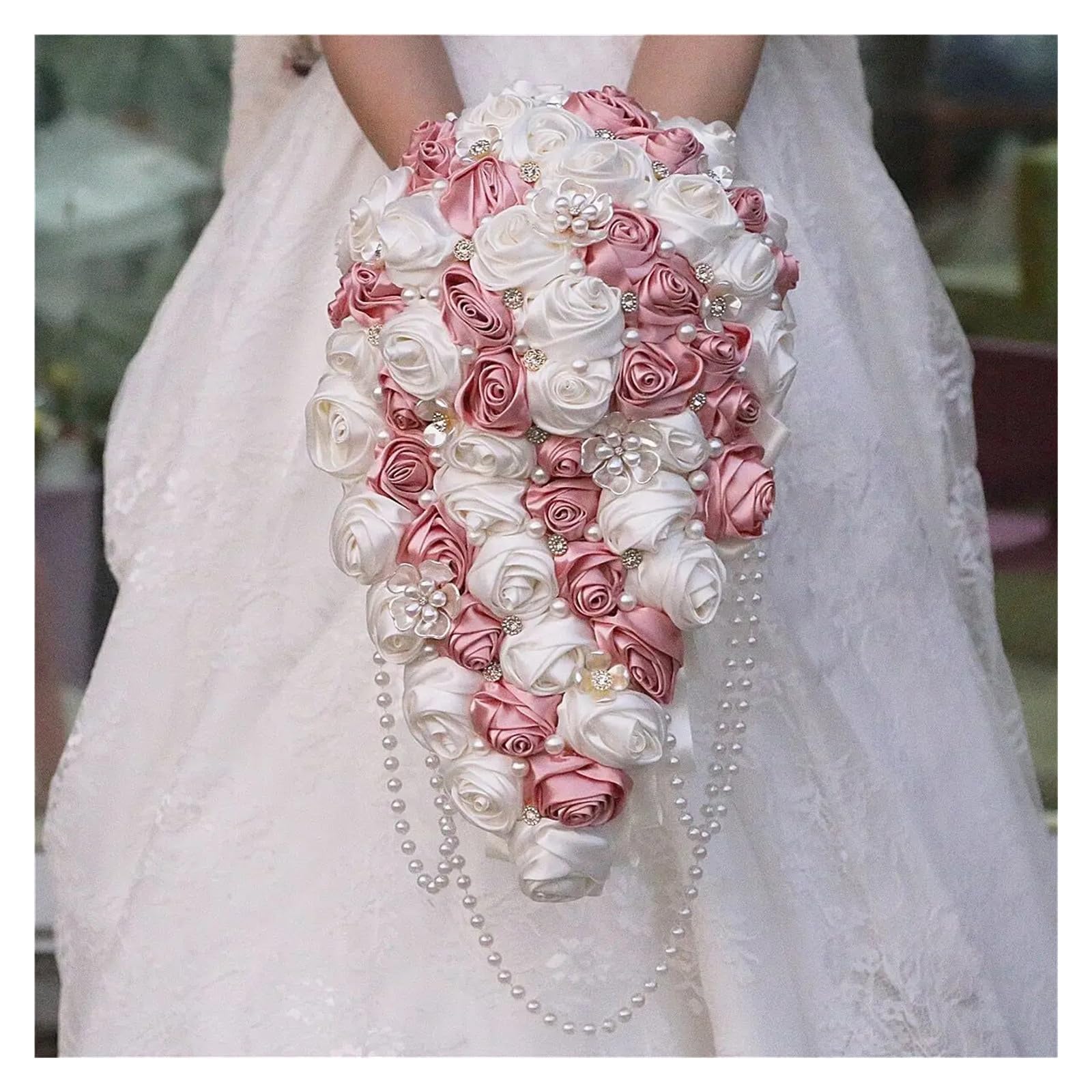 UJEDFHV Wedding Bouquet Crystal Bride Handmade Satin Rose Elegant Wedding Flowers Bridal Bouquet for Prom(Color 8)