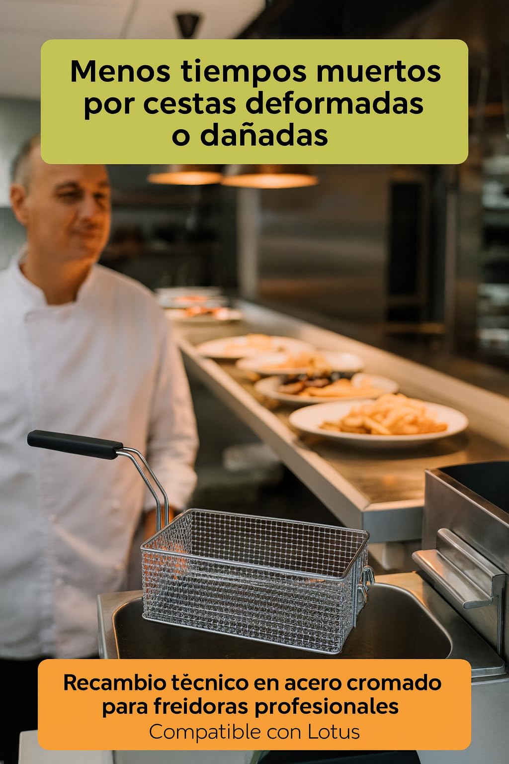 CubetasGastronorm ® Cesta Freidora Industrial Acero Cromado 200x270x110mm Compatible con Lotus Repuesto para Freidora Profesional Gas Eléctrica Hostelería