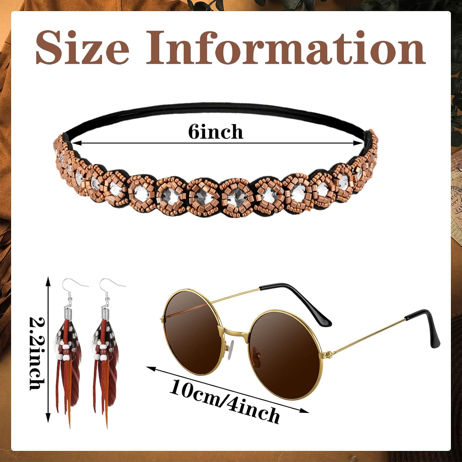 Leumoi 5 Pcs 60s 70s Costume for Women Disco Outfits Hippie Accessories Fringe Vest Boho Flared Pant for Mardi Gras Carnival - Image 5