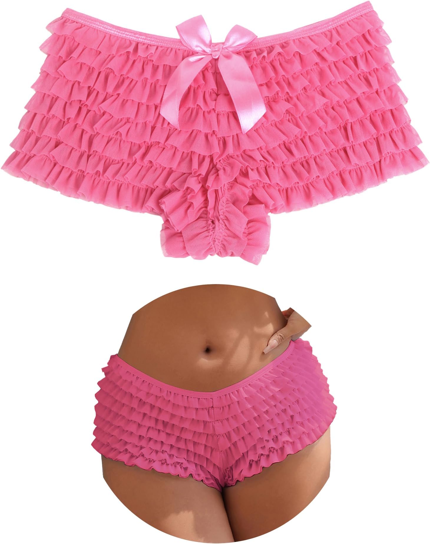 Frilly Bloomers for Women Ruffle Lace Shorts Micro Multi-Layer Knickers for Y2K Festival Burlesque Costume Sexy Outfits Hot Pant Plus Size, UK 10-20