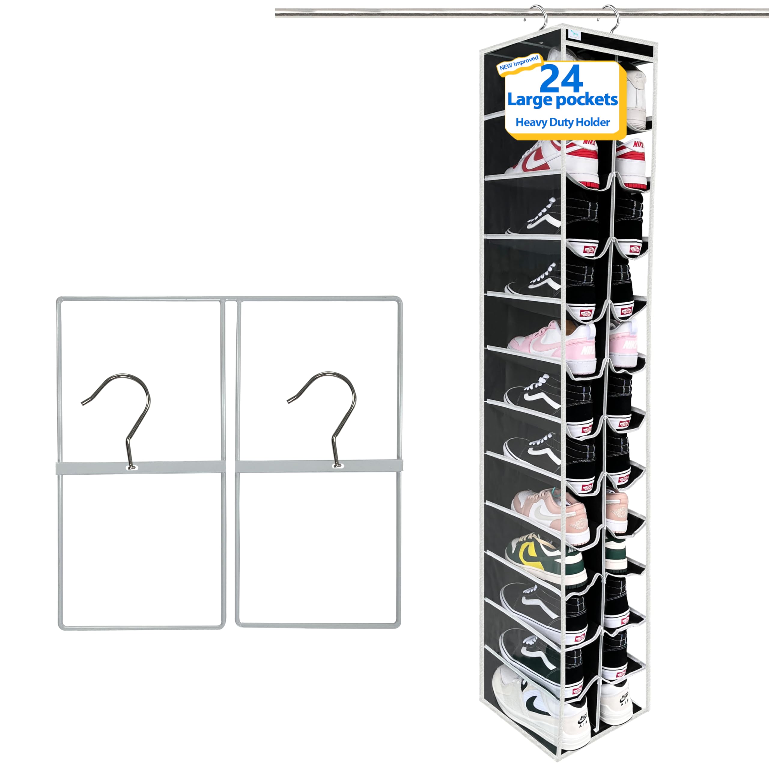 Zebricolo 24-Section Hanging Closet Organizer - Hanging Storage For Clothes, Up To 45 Lbs, White/Black