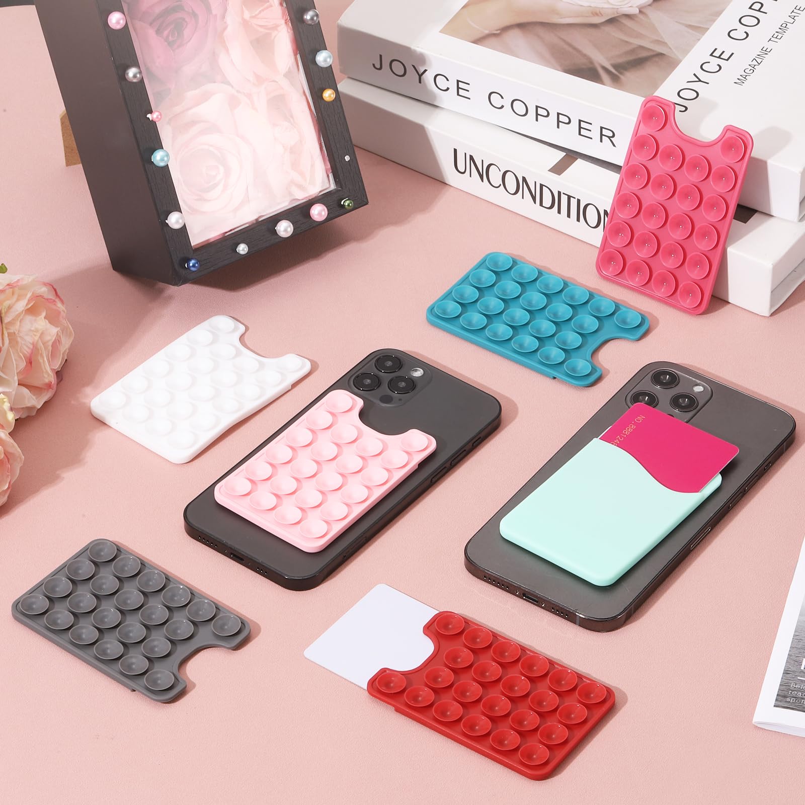 QUARKZMAN 2 Pezzi Portacarte A Ventosa Per Telefono, Portacarte A Ventosa In Silicone Con Slot Per Carta Per Cellulare, Rosa
