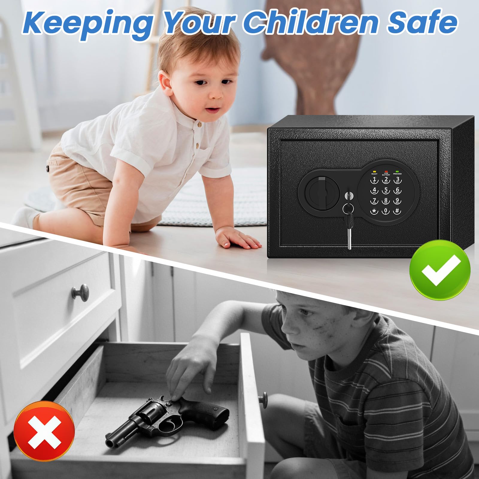 Caja fuerte para el hogar de 0.8 pies cúbicos, pequeña caja de seguridad con bolsas impermeables ignífugas, teclado programable y estante extraíble, caja de seguridad digital de seguridad para el