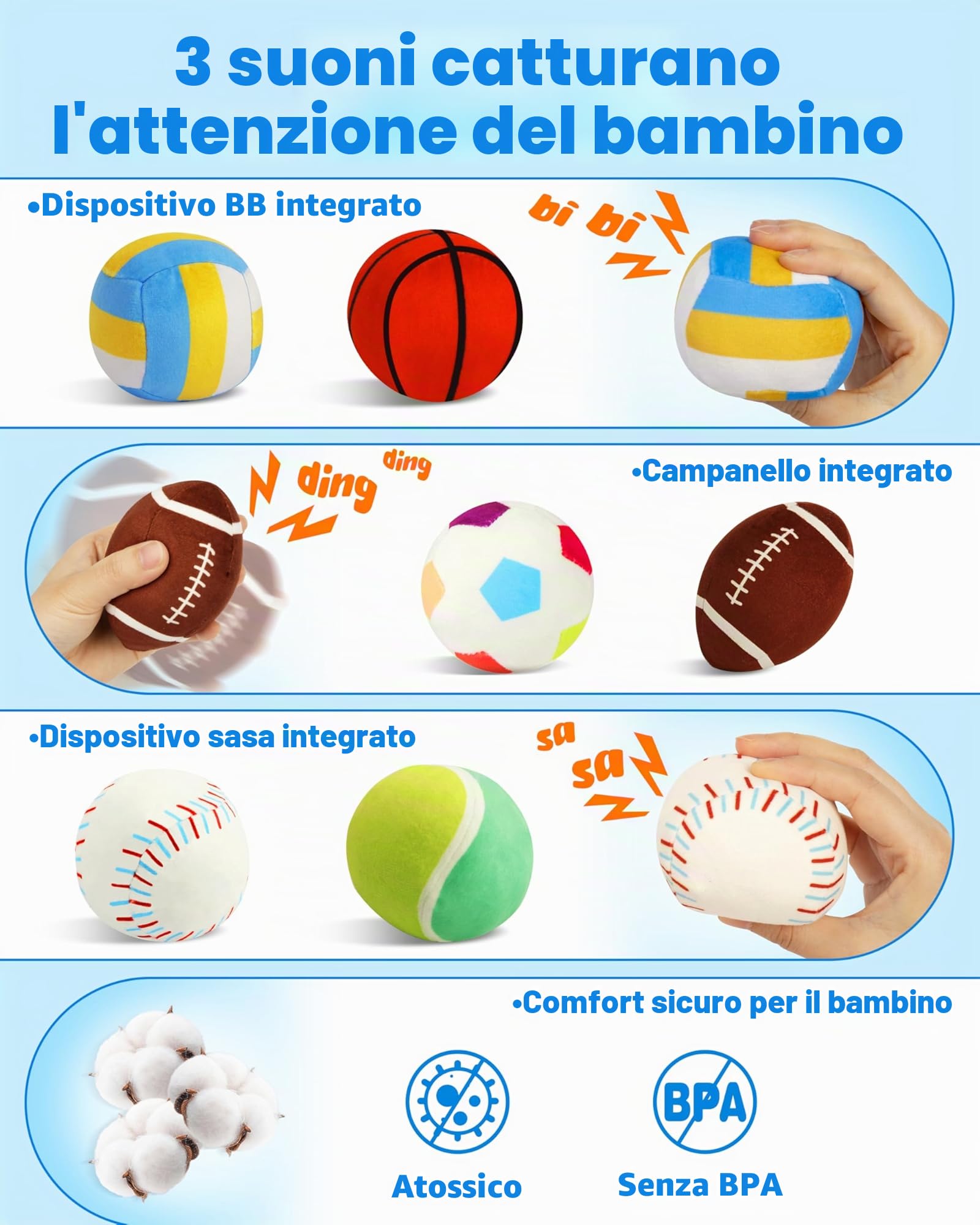 Vanmor Sensory Sports Balls per bambini, giocattolo per bambini con borsa da viaggio, giocattolo educativo precoce per bambini dai 12 mesi in su, perfetto per lo sviluppo sensoriale, ottimo regalo per