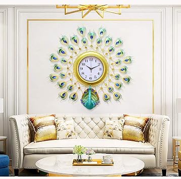 Peacock Wall Clock, Crystal Wall Clock, Home Decoration, European Living Room Clock, Art Deco Wall Clock Non-Ticking Silent Modern Wall Clocks,A-01 2