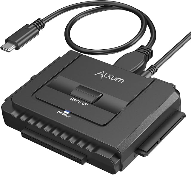 Alxum SATA IDE to USB C Hard Drive Adapter Cable, IDE to SATA External Hard Disk Reader Converter for 2.5 / 3.5 inch IDE HDD and SATA HDD / SSD, with 12V/2A Power Supply and USB C Cable