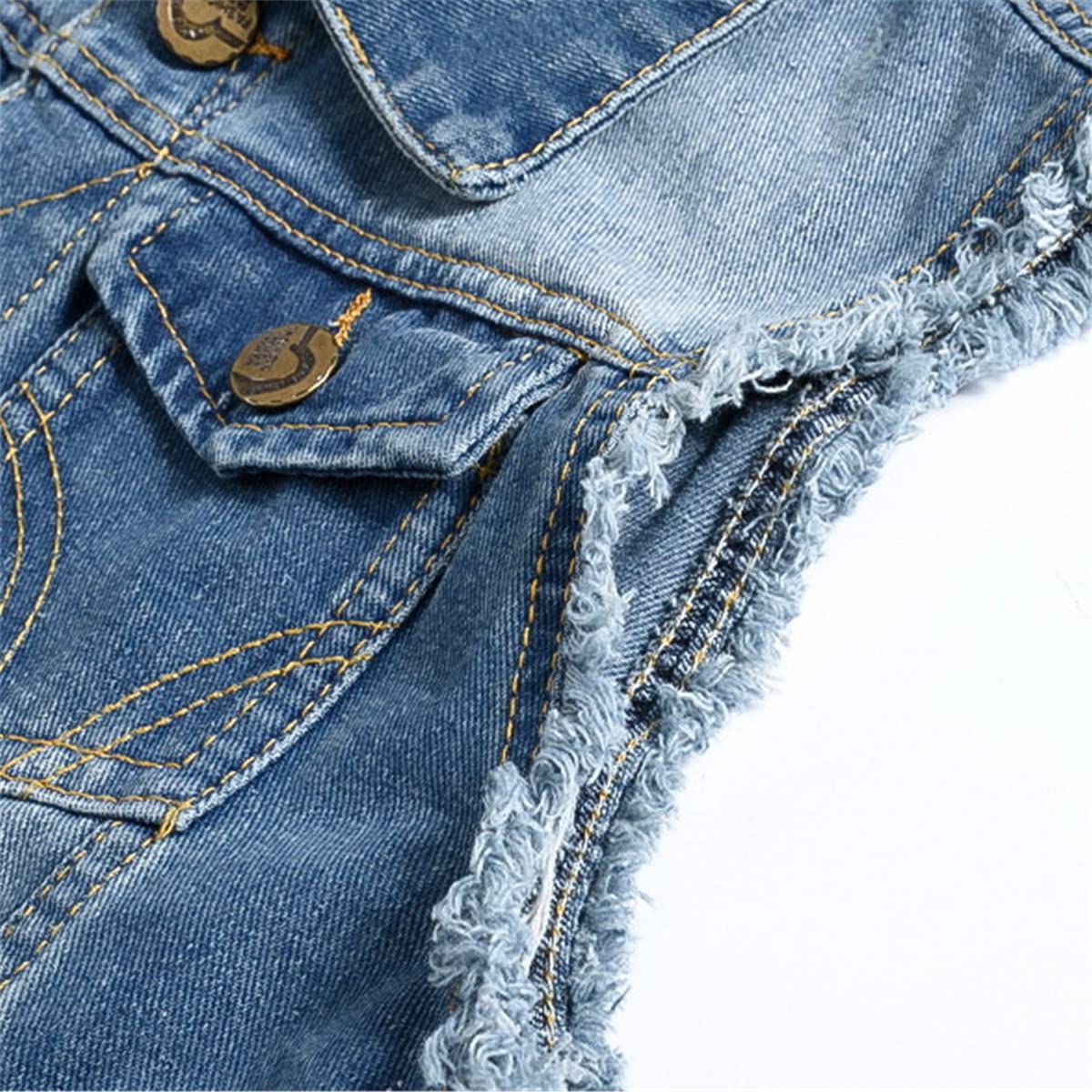Gilet in denim da donna senza maniche casual gilet primavera denim giacca strappata slim giacca denim gilet, R011, 5XL