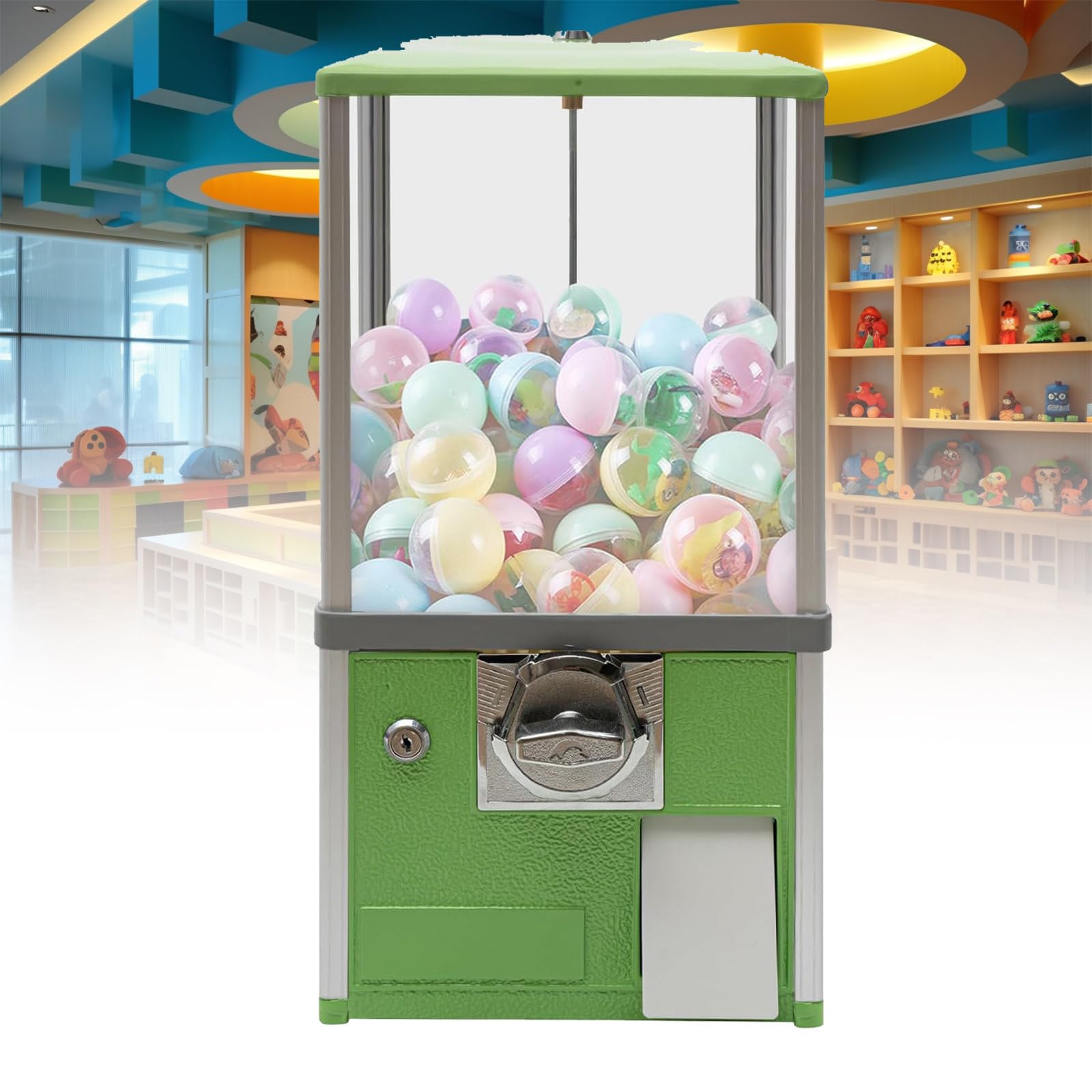 JJENXYYDS Vending Machine,Toy Vending Machine Dispenser,Big Capsule Vending Machine for Business 1.77-1.97Inch Ball Diameter for Game Stores, Coin Operated Gumball Bank,Green