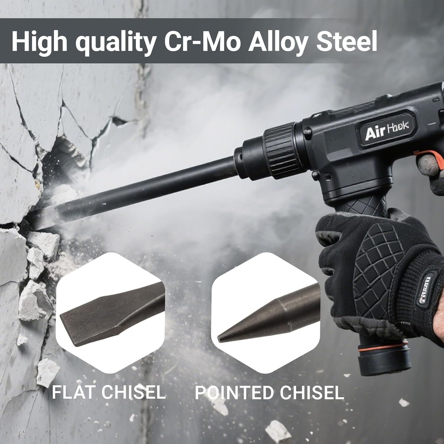 2 Pack 18" Air Hammer Bits Attachments,0.401 Inch Shank Chisel Bit Set,Cr-Mo Alloy Steel Punch