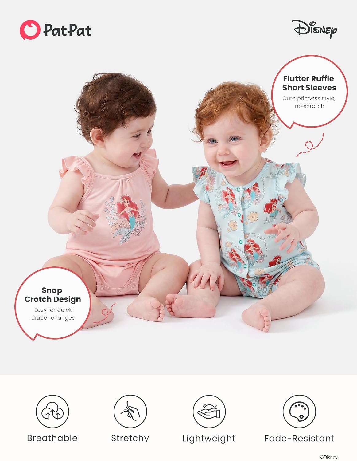 Disney Baby Girls Viscose Made from Bamboo 2 Packs Breathable Bodysuit with Ruffle Sleeves Romper Newborn to Infant image 4