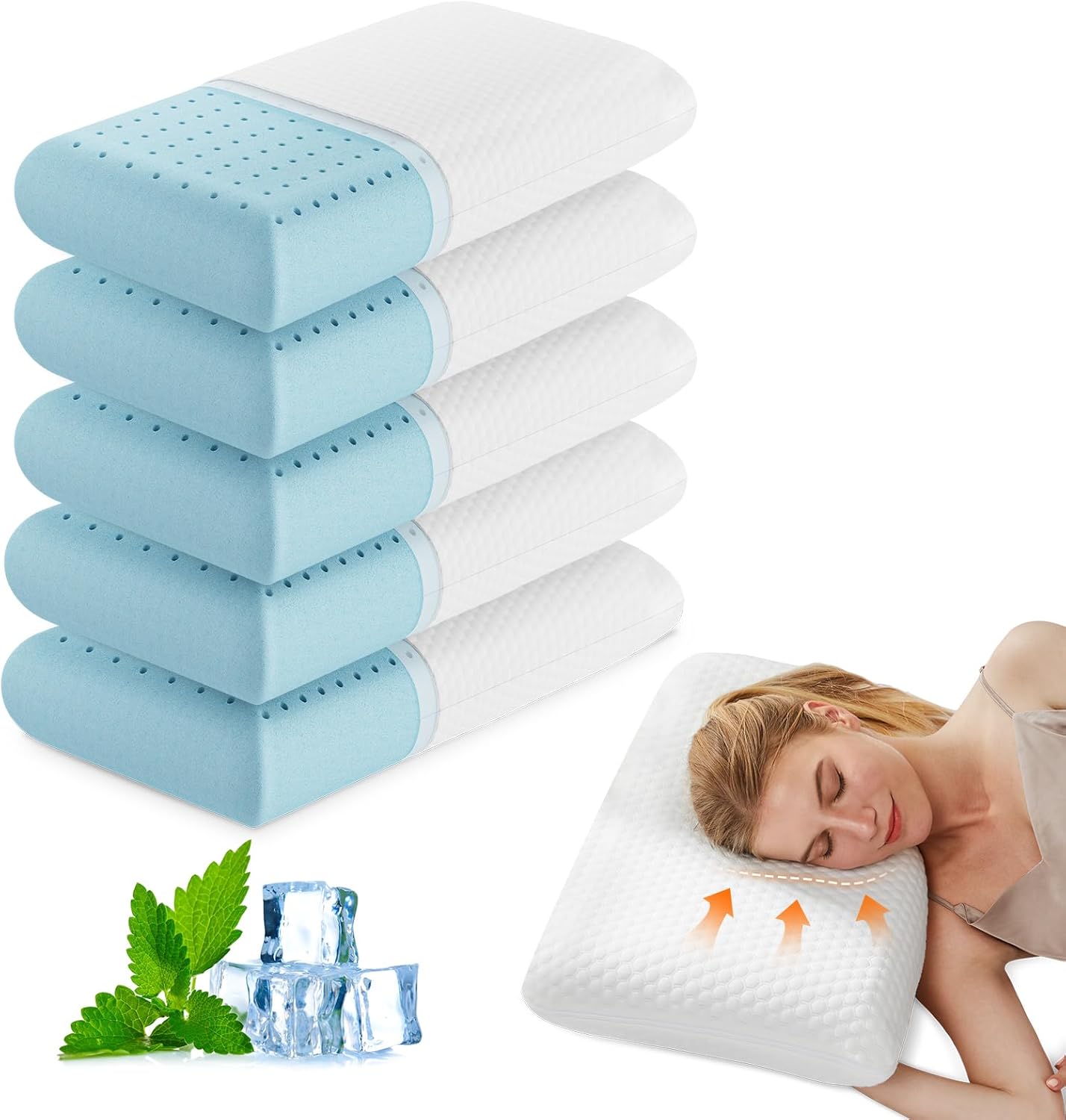 OLIXIS Memory Foam Pillows for Sleeping,2 Pack Queen Size Bed Pillows for Adults,with Removable Washable Cover,Breathable Mesh, Gel Cooling Technology, Firm Support for Back and Side Sleepers,White