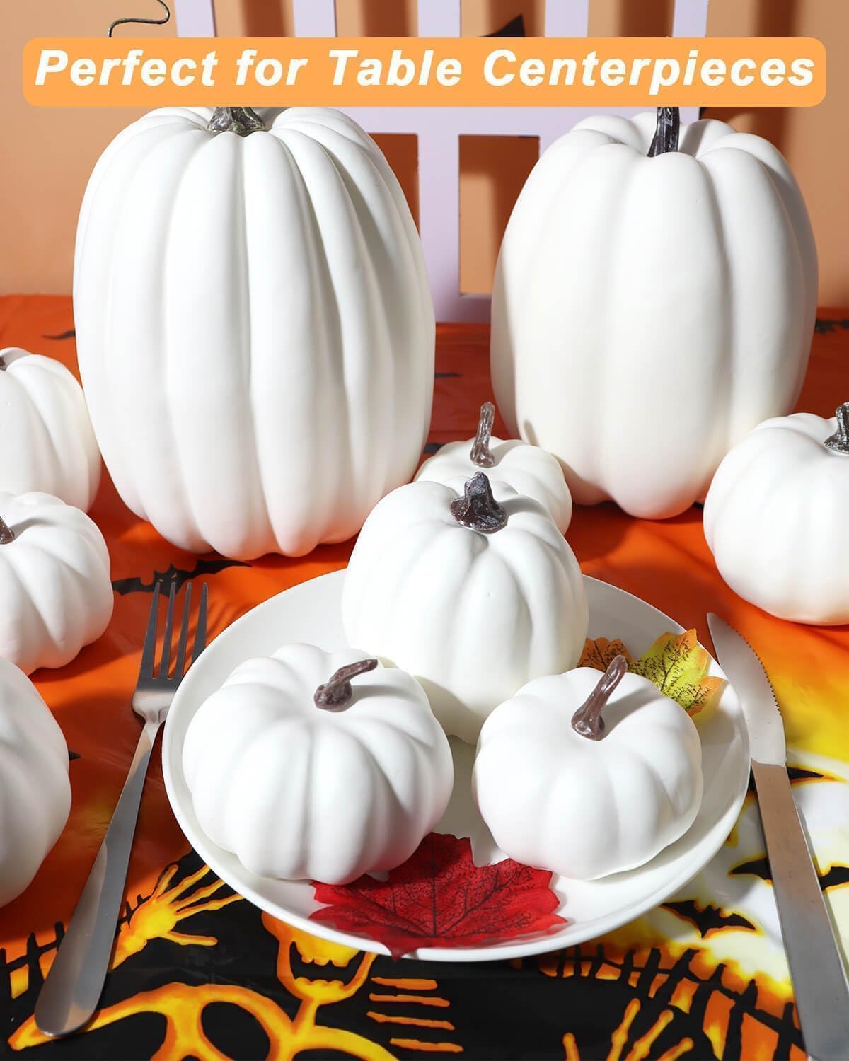 vensovo 4 Pcs 6 Inch Mid White Pumpkins for Decorating, 12 Pcs Assorted Small and Large Foam Pumpkins for Fall Décor, Artificial White Pumpkin for Halloween, Thanksgiving, Wedding Party