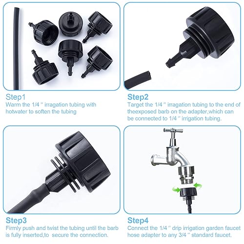 Miniatura 3 de PAGOW Kit de riego por goteo, accesorios de 1/4 de pulgada, adaptador de manguera, jardín, césped, negro (conector de 6 piezas, 6 arandelas)