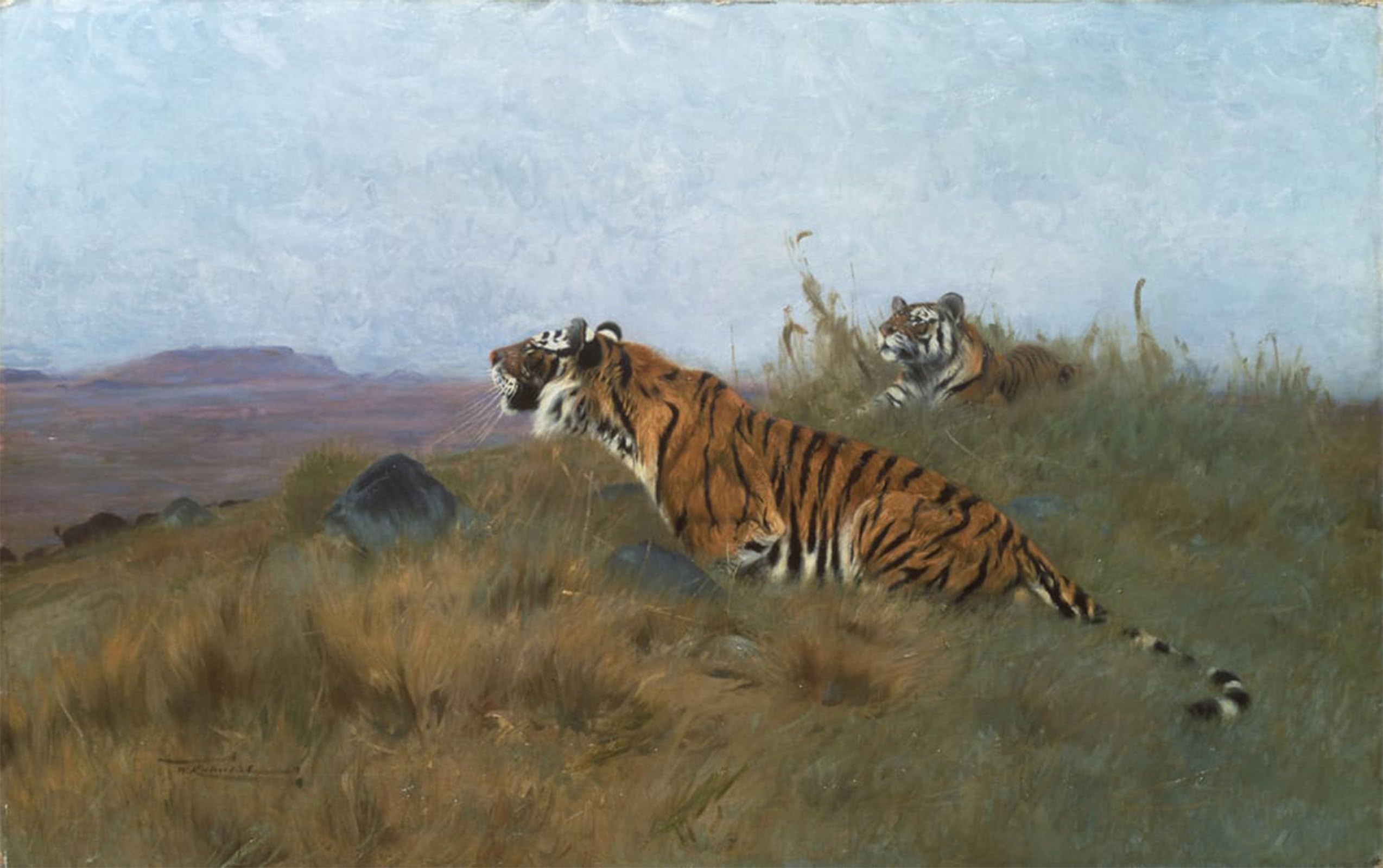 RZHRHJES Vintage Wall Art Picture on Canvas Wall Art Poster Tigers Stalking Their Prey by Wilhelm Kuhnert Canvas Poster for Home Decor 60x90cm