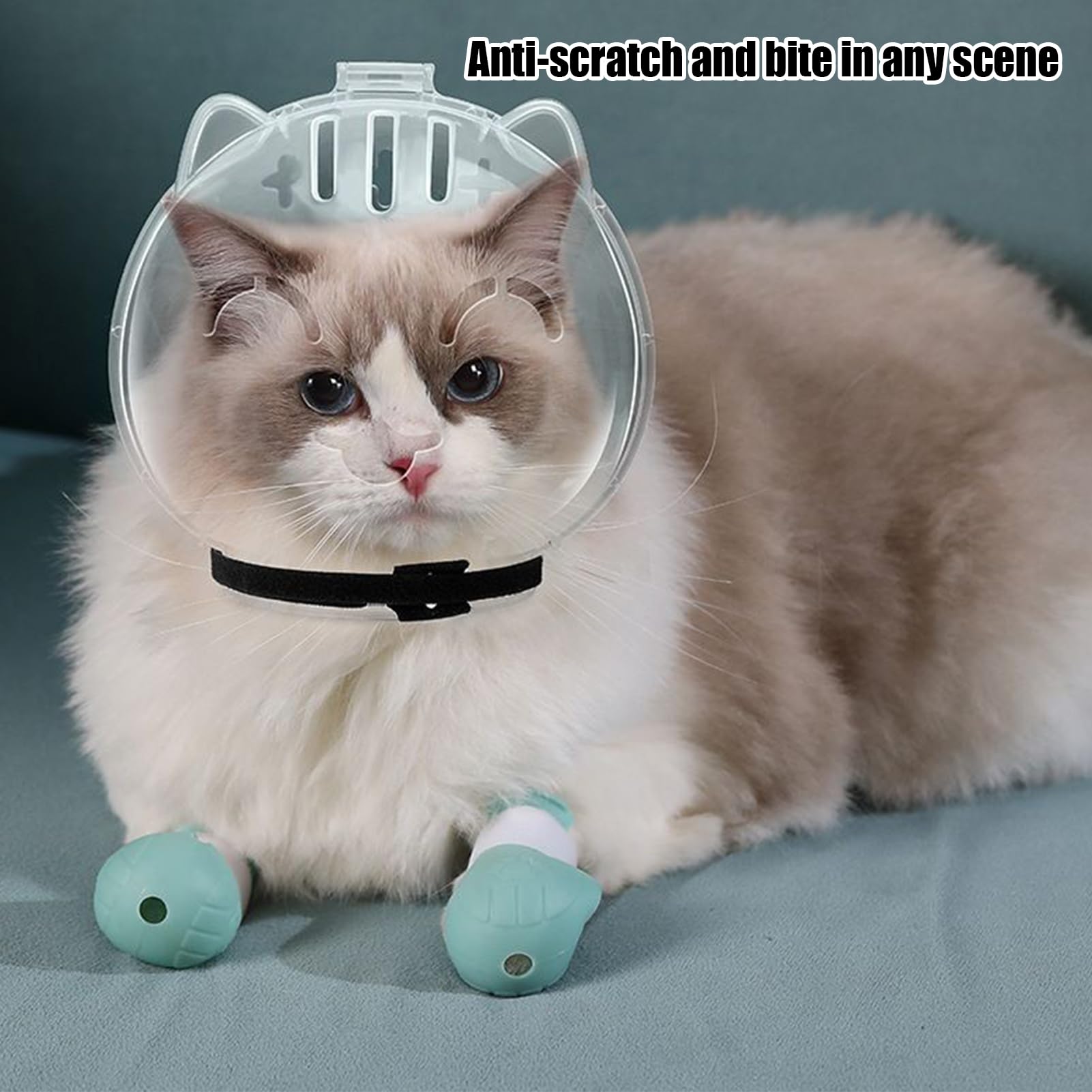 Bozal de Burbujas para Gato, Bola de Cabeza de Gato para Aseo con Botas, Accesorios antiarañazos para Mascotas, para baño, Lavado, Recorte, visitas veterinarias, Viajes