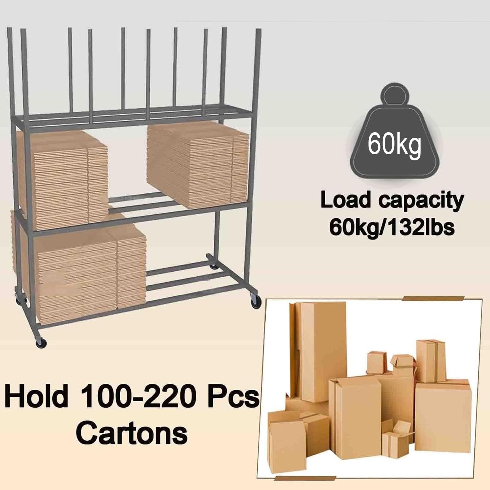 Mobiles Kartonregal mit 3 Ebenen, robuster Organizer für Versandkartons, Versandverpackungen und Karton, platzsparendes Design, hohe Tragfähigkeit, perfekt für Zuhause und Büro