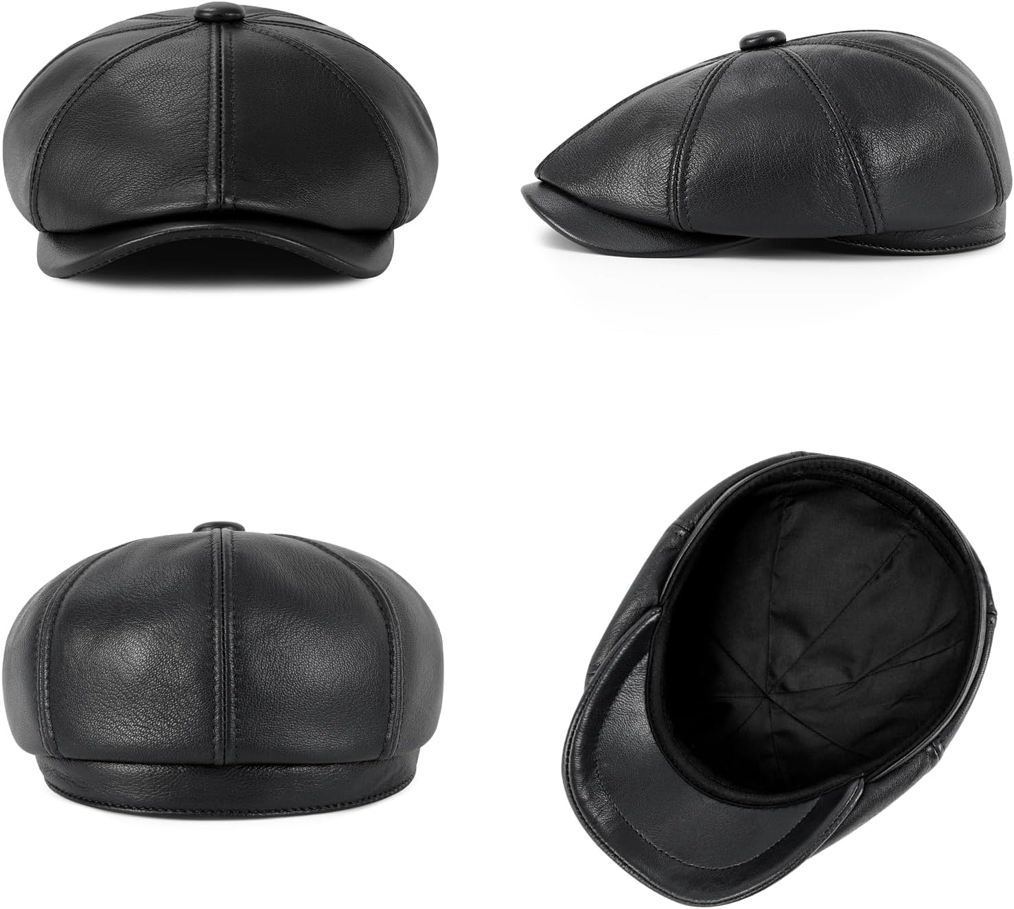 VOBOOM Men Women Genuine Newsboy Leather Cap 8 Panel Gatsby Ivy Hat - Image 5