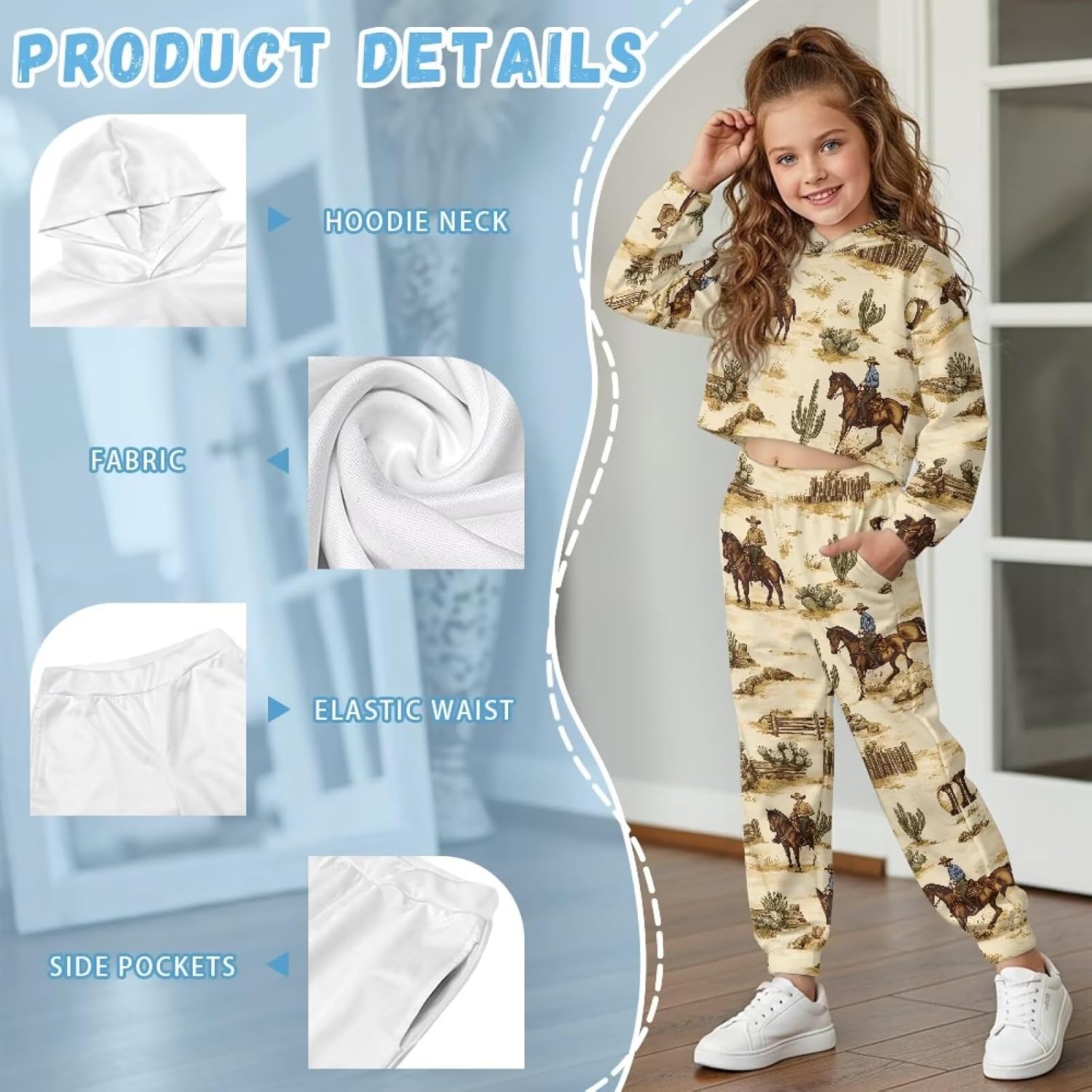 Xpyiqun Tracksuits for Girls Outfits Size 4-13Y Hoodies and Joggers Sweatpants Kids Crop Sweatshirt Sets
