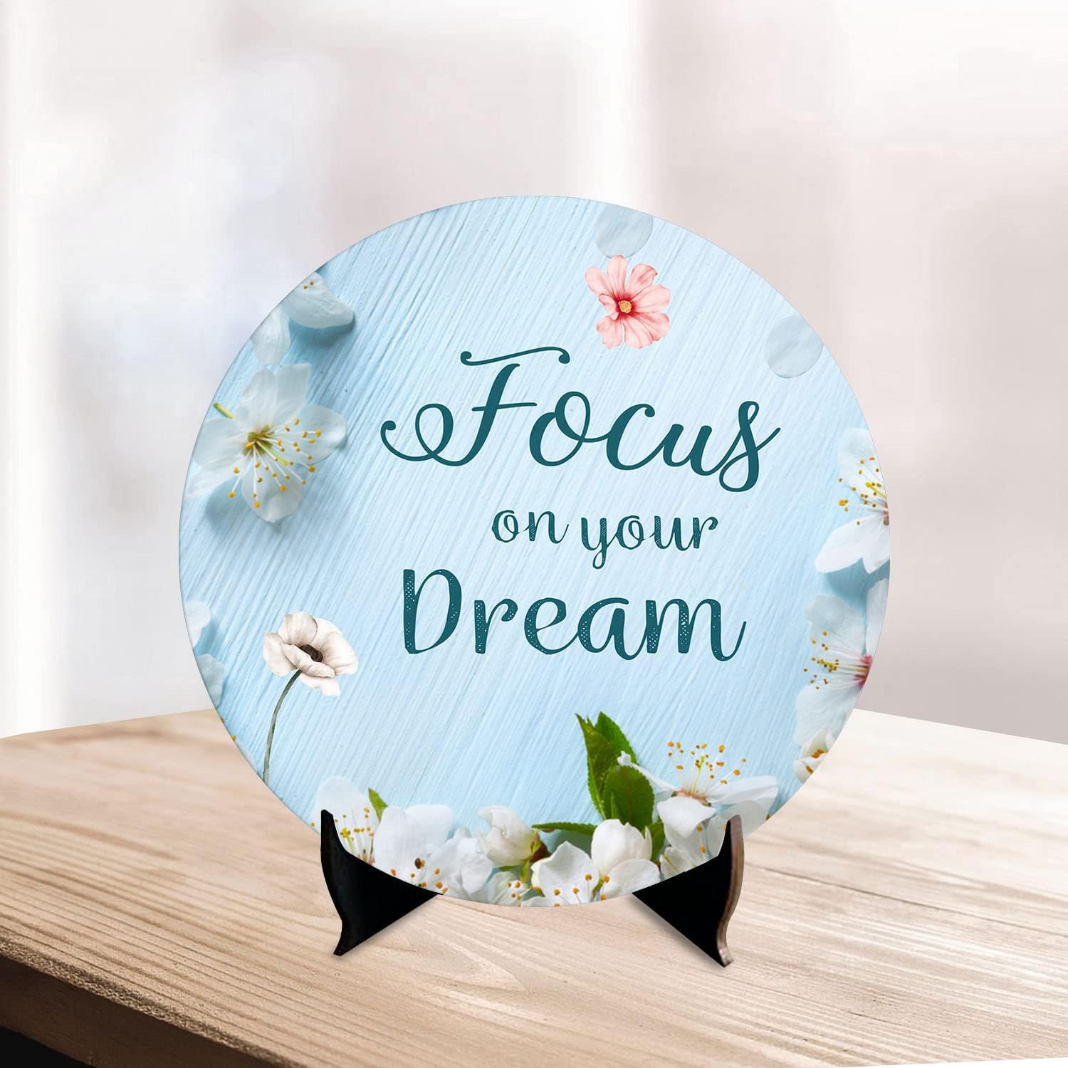 Artvibes Showpiece Idols and Figurines for Home and Office Decor | Wooden Stylish Quote Focus On Your Dream Table | Desk Livingroom | Modern Art Design | Motivational Show Piece Printed (SP_1211)