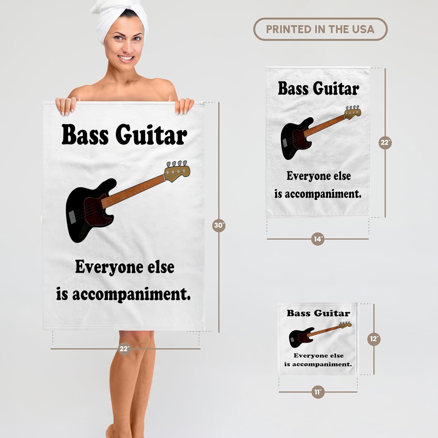 3dRose Bass Guitar Everyone Else is just Accompaniment 22x30 Bath Hand Pool Towel