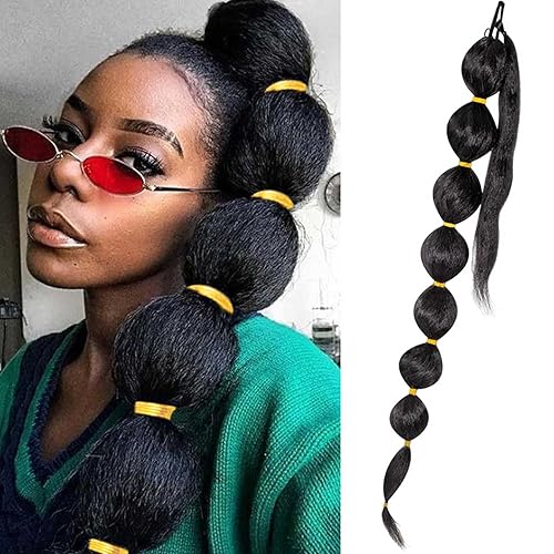 Bubble Ponytail Extension with Elastic Tie Black Long Sleek Wrap