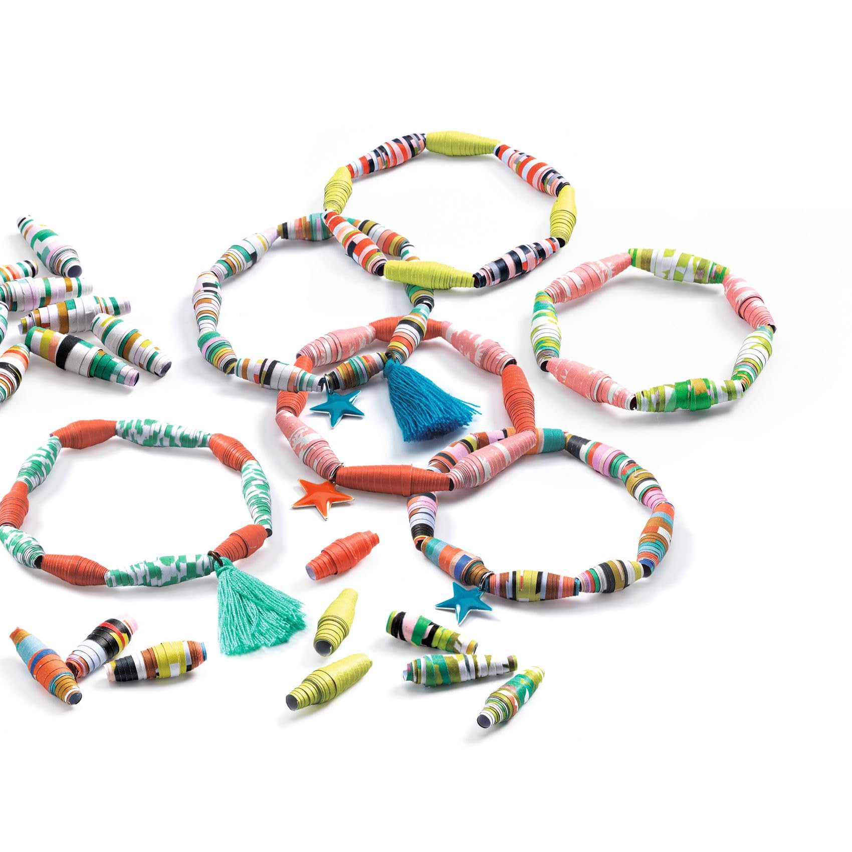 Djeco Make Pop and Colorful Bracelets Kit - DIY Paper Beads Jewelry Craft for Kids Aged 7 Years and Up