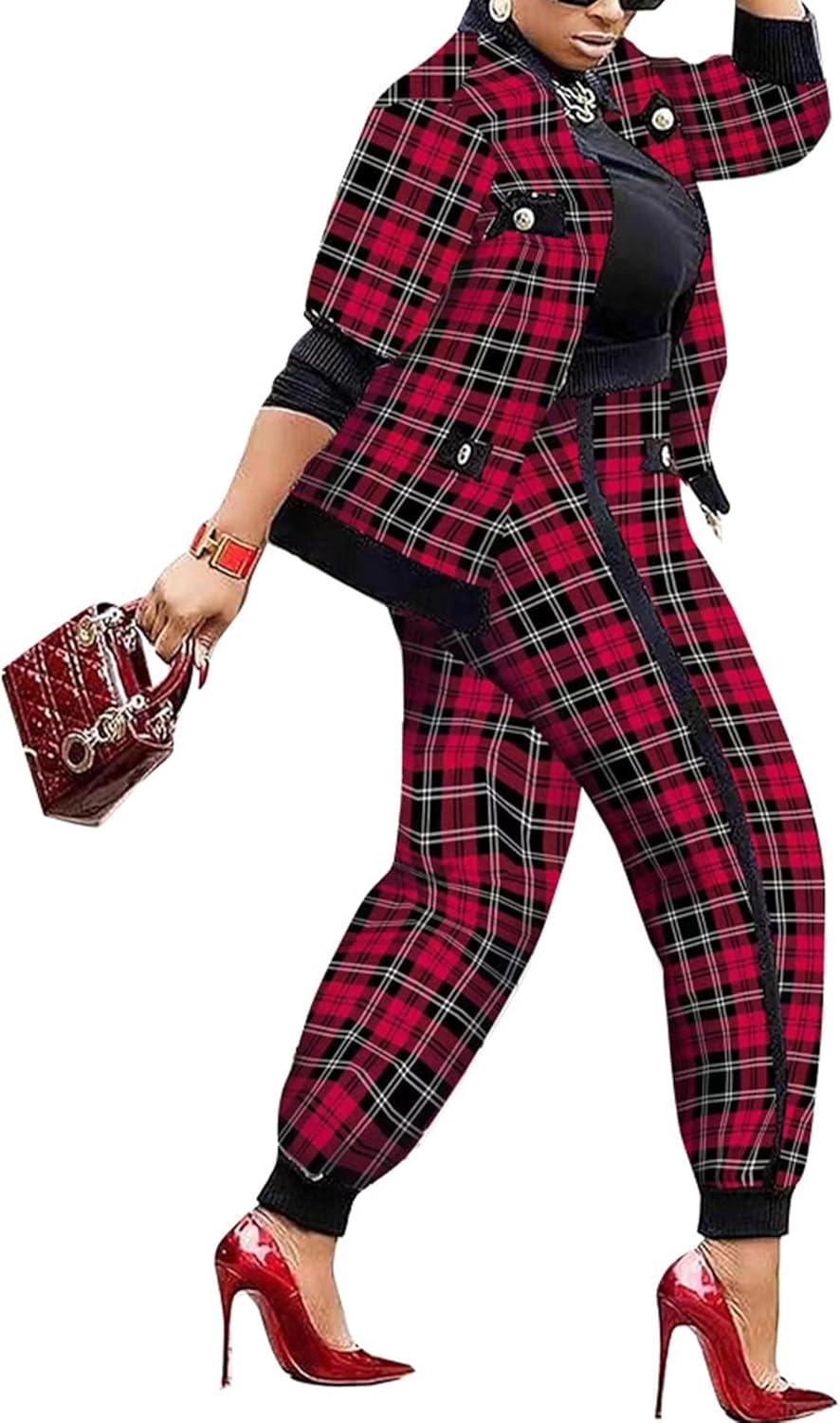 Sexyshine Women's Casual 2 Piece Outfits Printed Long Sleeve Zip Up Jacket Baggy Long Pants Workout Tracksuit Set Suits