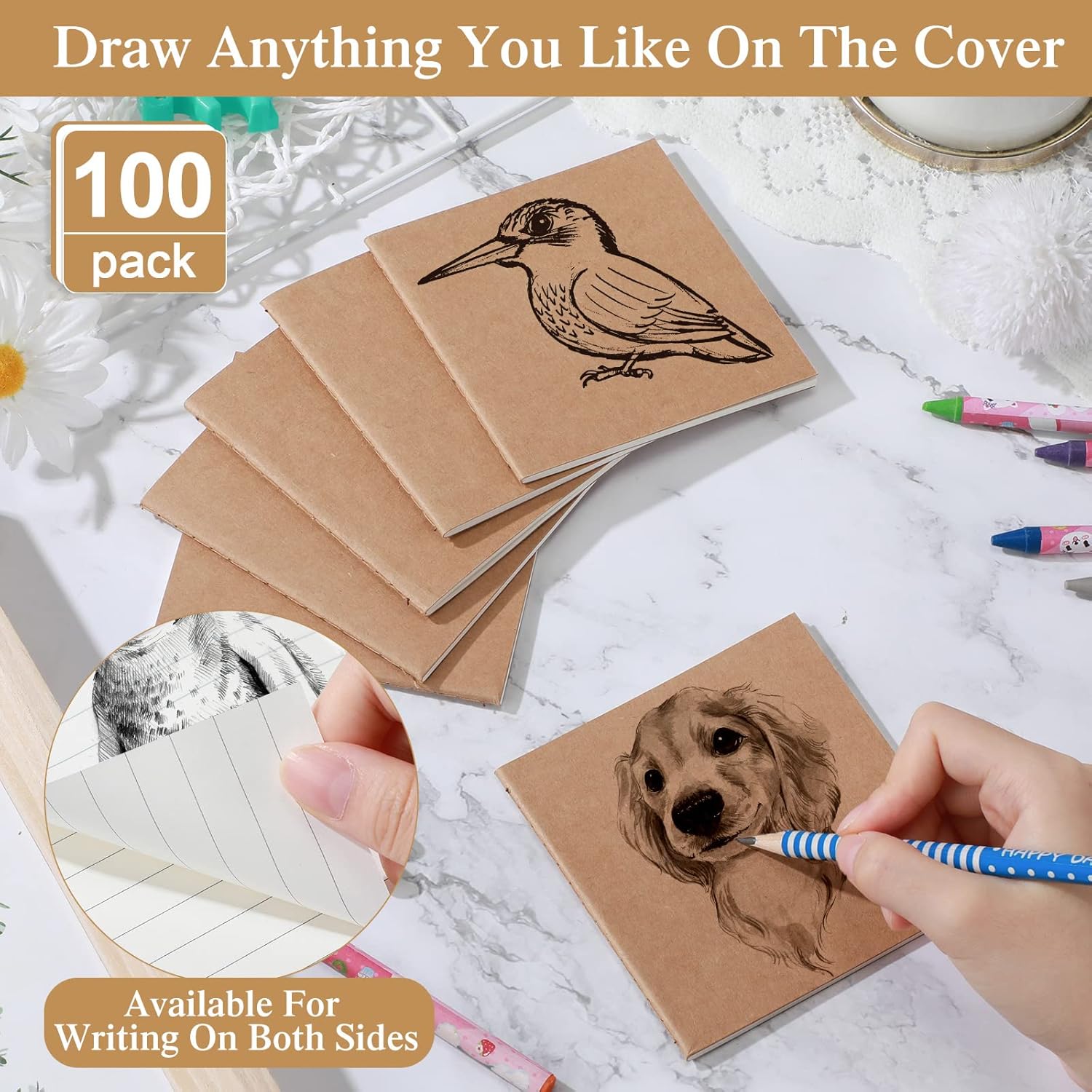Thenshop 100 Pcs Mini Pocket Notebooks Bulk, 4 x 4 Inch Small Notepads with Blank and Lined Pages, Thick Paper Compact Journals for Office Notes, Meetings, Travel and Daily Writing(Blank, Lined)