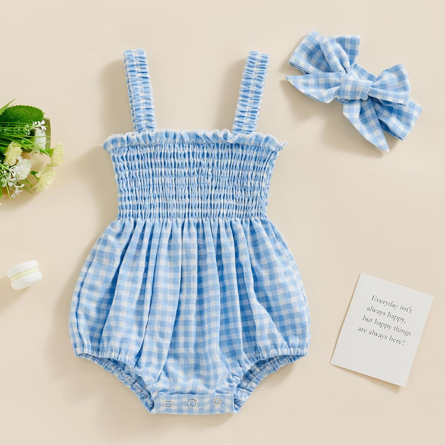 Newborn Baby Girl Summer Bodysuit One Piece Ruffle Strap Romper Jumpsuit Cotton Blend Playsuit with Headband - Image 2