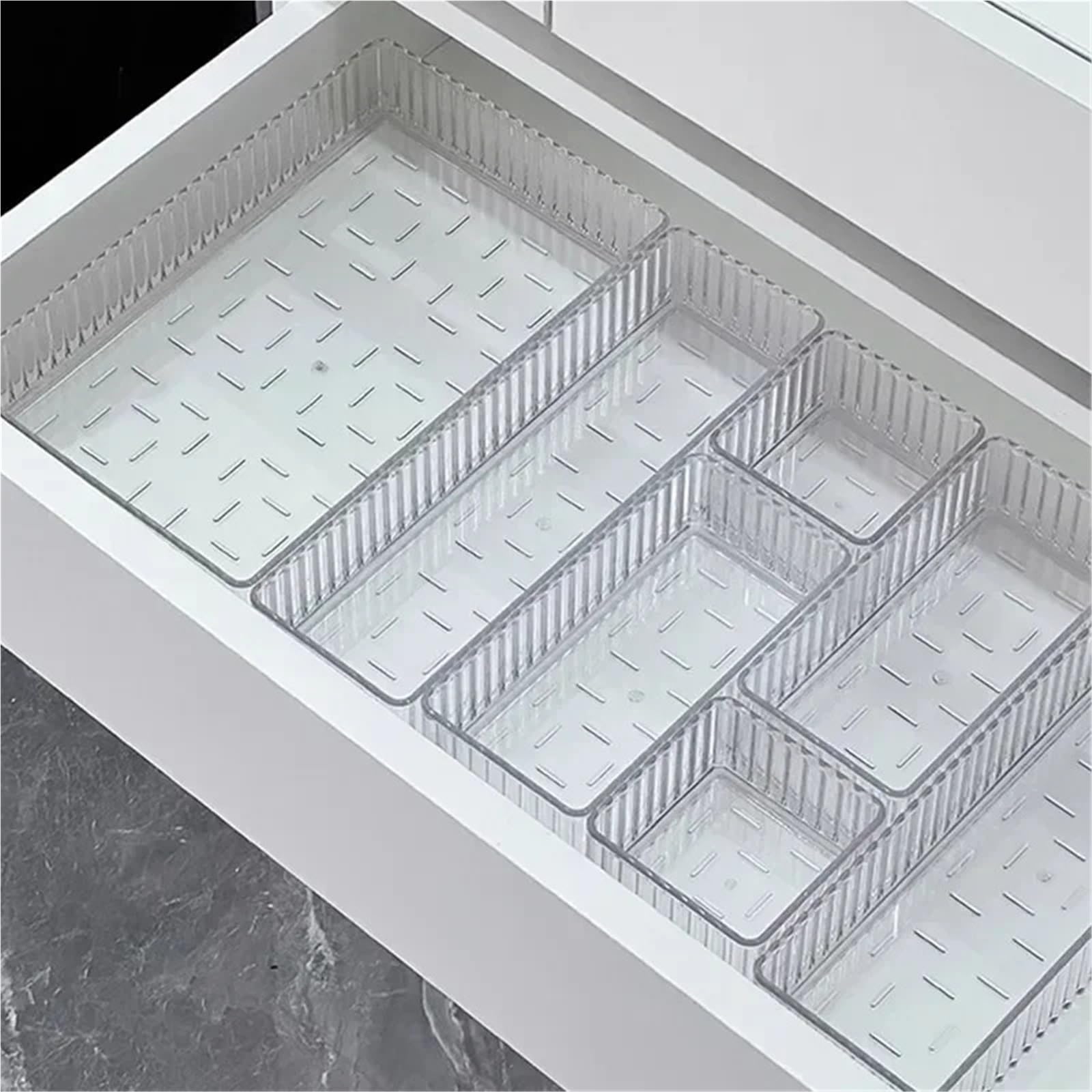 Set di 4 organizer for cassetti da scrivania, in plastica, for riporre oggetti bagno, for trucchi, trasparenti, for la cucina Per Cassetti