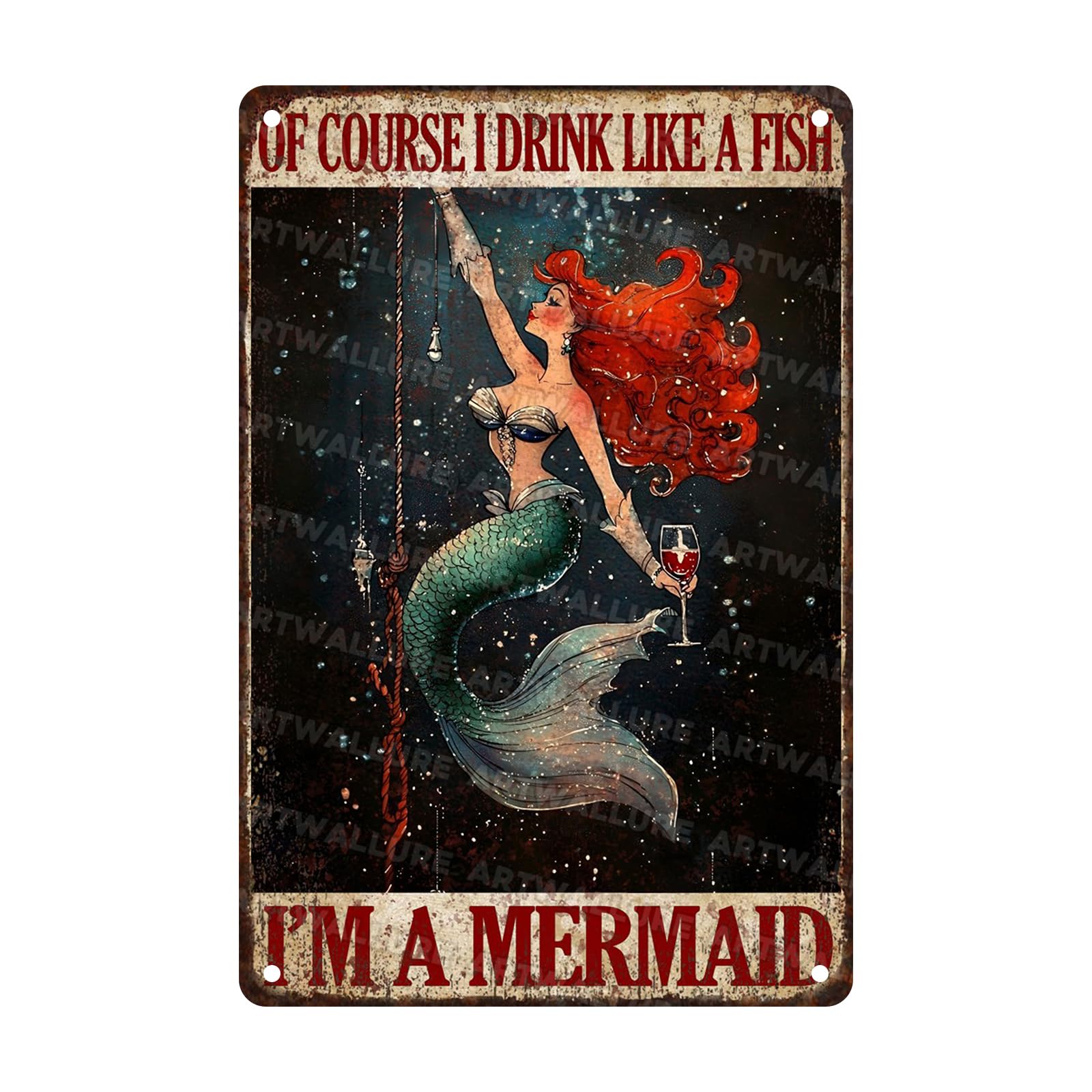 Mermaid Vintage Sign Of Course I Drink Like A Fish I'm A Mermaid Metal Sign Nautical Sea Wall Art For Girls Room Decor 8x12inch