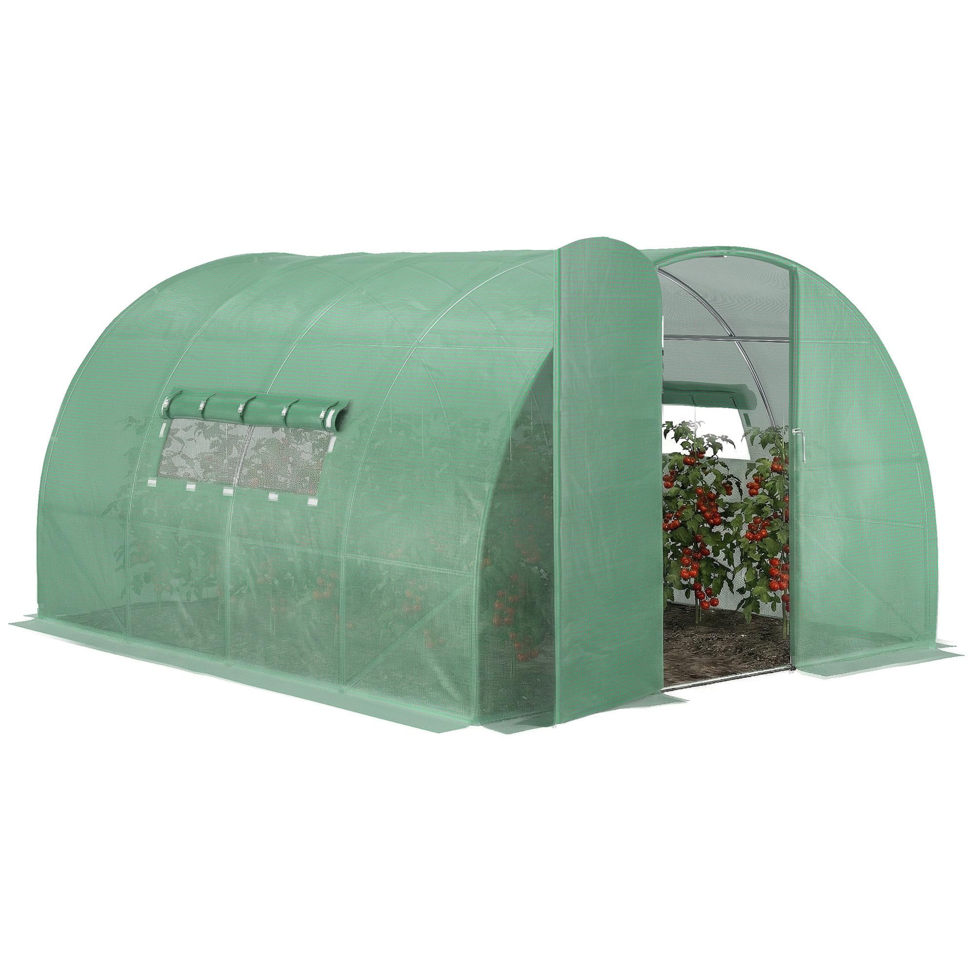 Outsunny Serre de Jardin Tunnel 12 m² 4L x 3l x 2H m Acier galvanisé renforcé + PE Haute densité fenêtres Porte Vert