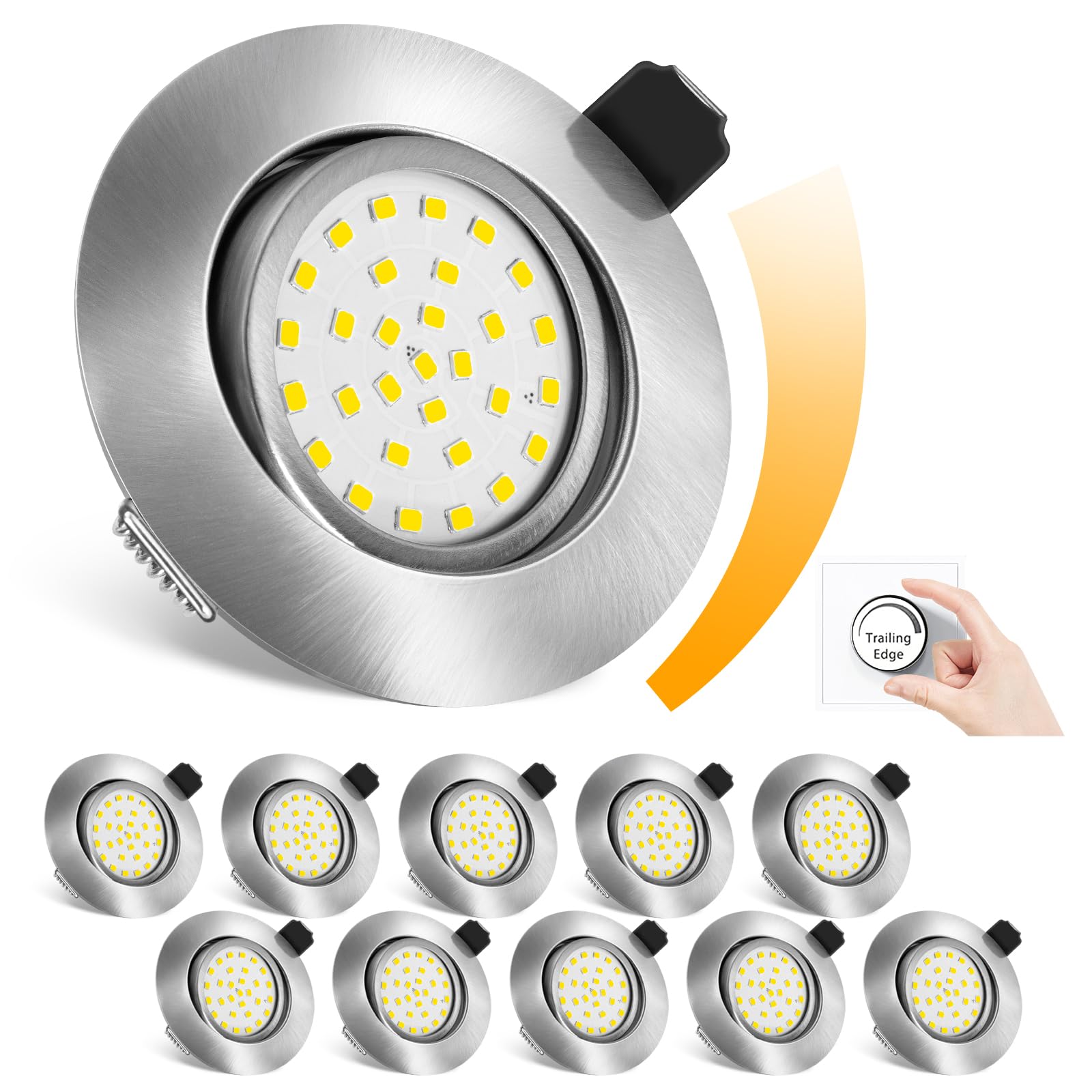 Dimmbare LED Einbaustrahler 10er Set,25mm Ultradünn Flach Spot,Einbauleuchte 5W Ersatz 70W Halogenlampe 600LM IP44 Deckenleuchte für Bad Wohnzimmer Küche Büro
