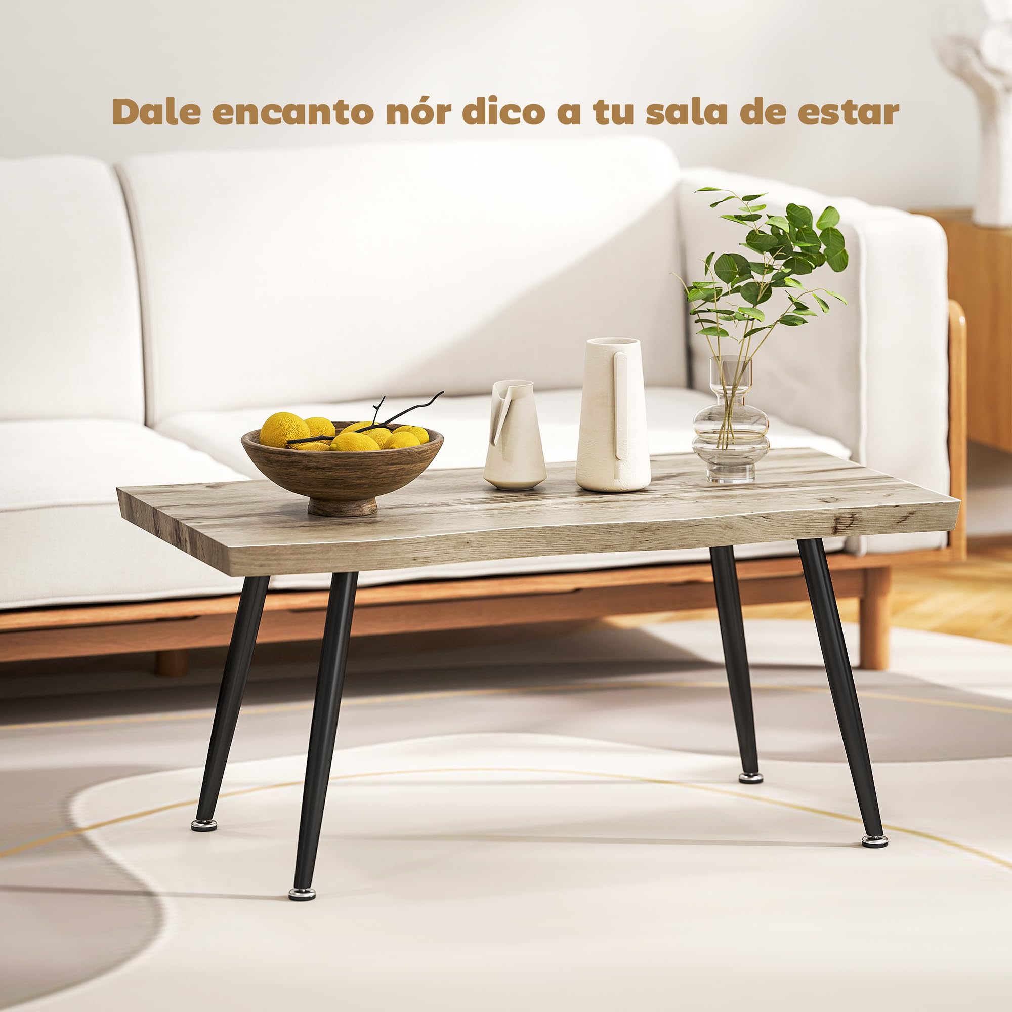 HOMCOM Mesa de Centro Curva con Tablero Grueso de 4 cm 100x50x45 cm Roble | Mesa Baja para Salón Moderno, Patas de Acero, para Sala de Estar, Dormitorio