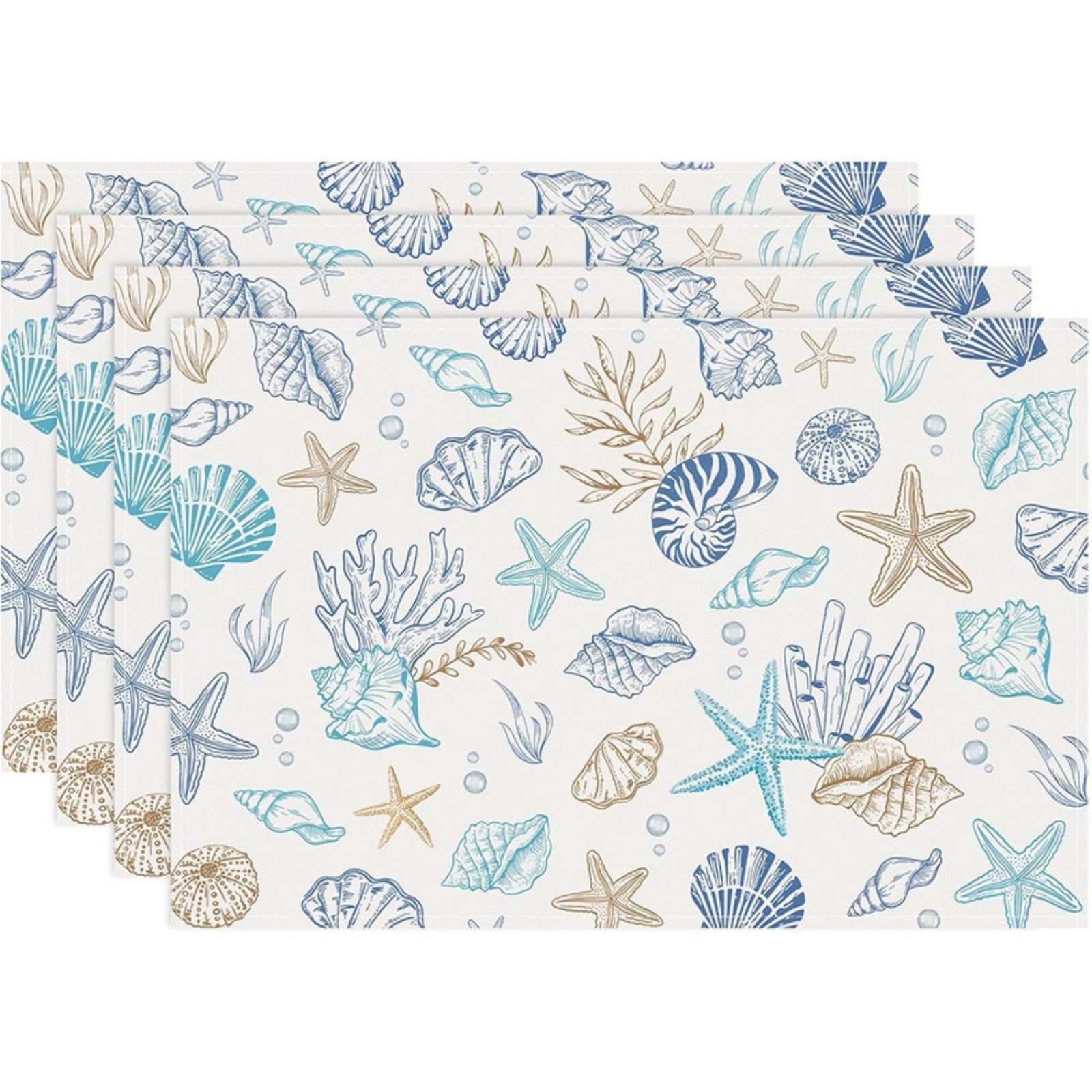 Mantel Individual Plastico Estrella De Mar Azul Juego de 6 Salvamanteles Individuales PVC,Mantel Individual, Resistentes al Calor Antideslizante,45x30cm para Cocina, Manteles Antimanchas