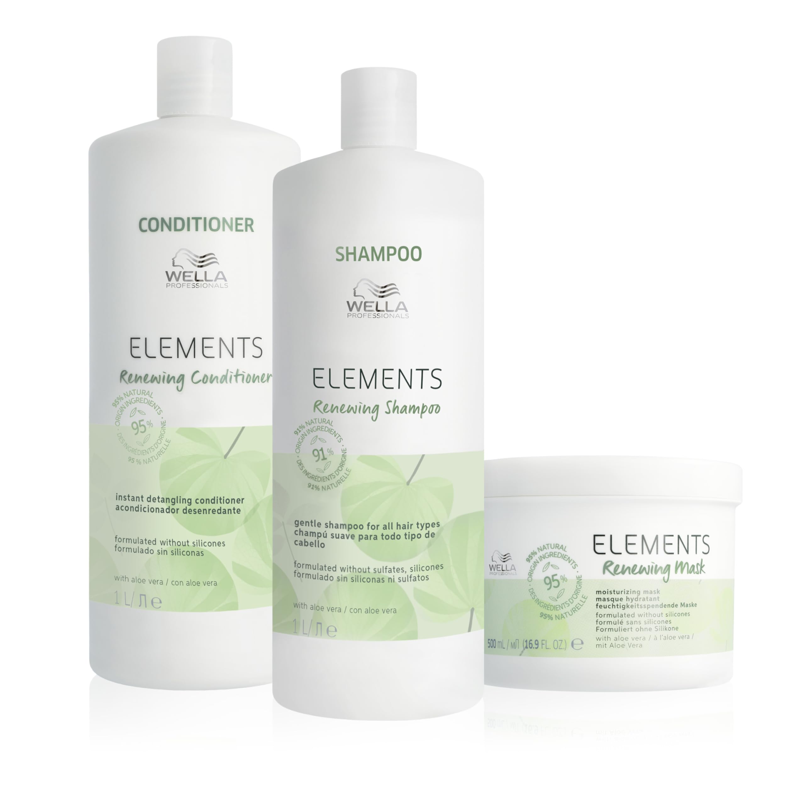 Wella Professionals Elements Shampoing, Après-Shampoing et Masque régénérant doux sans sulfate et sans silicone pour tous types de cheveux 1L + 1L + 150 ml