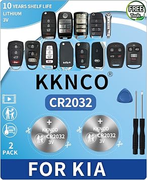 Key Fob Battery Replacement for Kia Sportage Sorento Soul Forte Optima K5 Rio Sedona NIRO Seltos Cadenza Carnival Stinger EV6 Check Fitment Guide 2 Packs Batteries with Tools