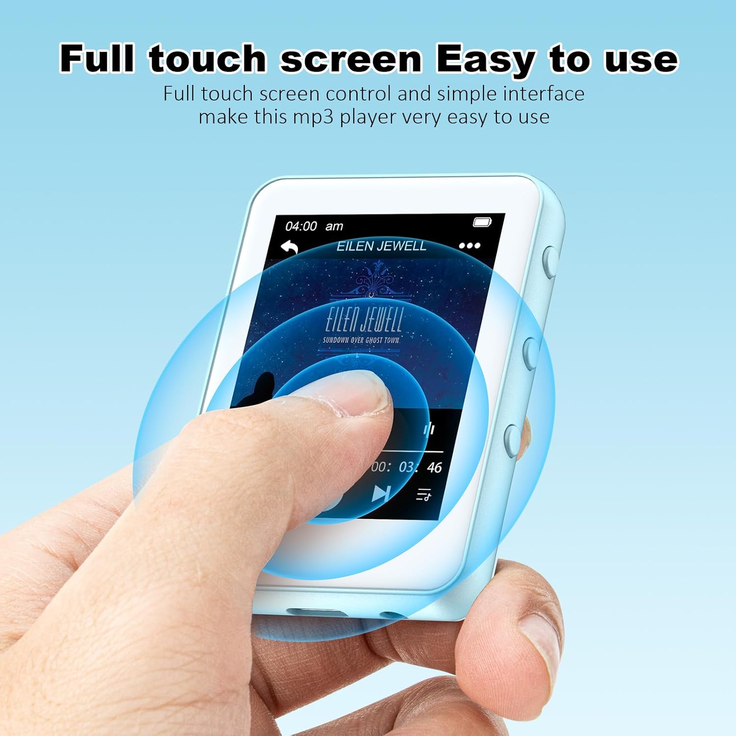 Light Blue MP3 Player with Bluetooth 5.3, 32GB Touchscreen Portable Music Player,Built-in Speaker,FM Radio,Voice Recorder,HiFi Sound,Expandable to 128GB – Perfect for Running,Travel,Study & Relaxation