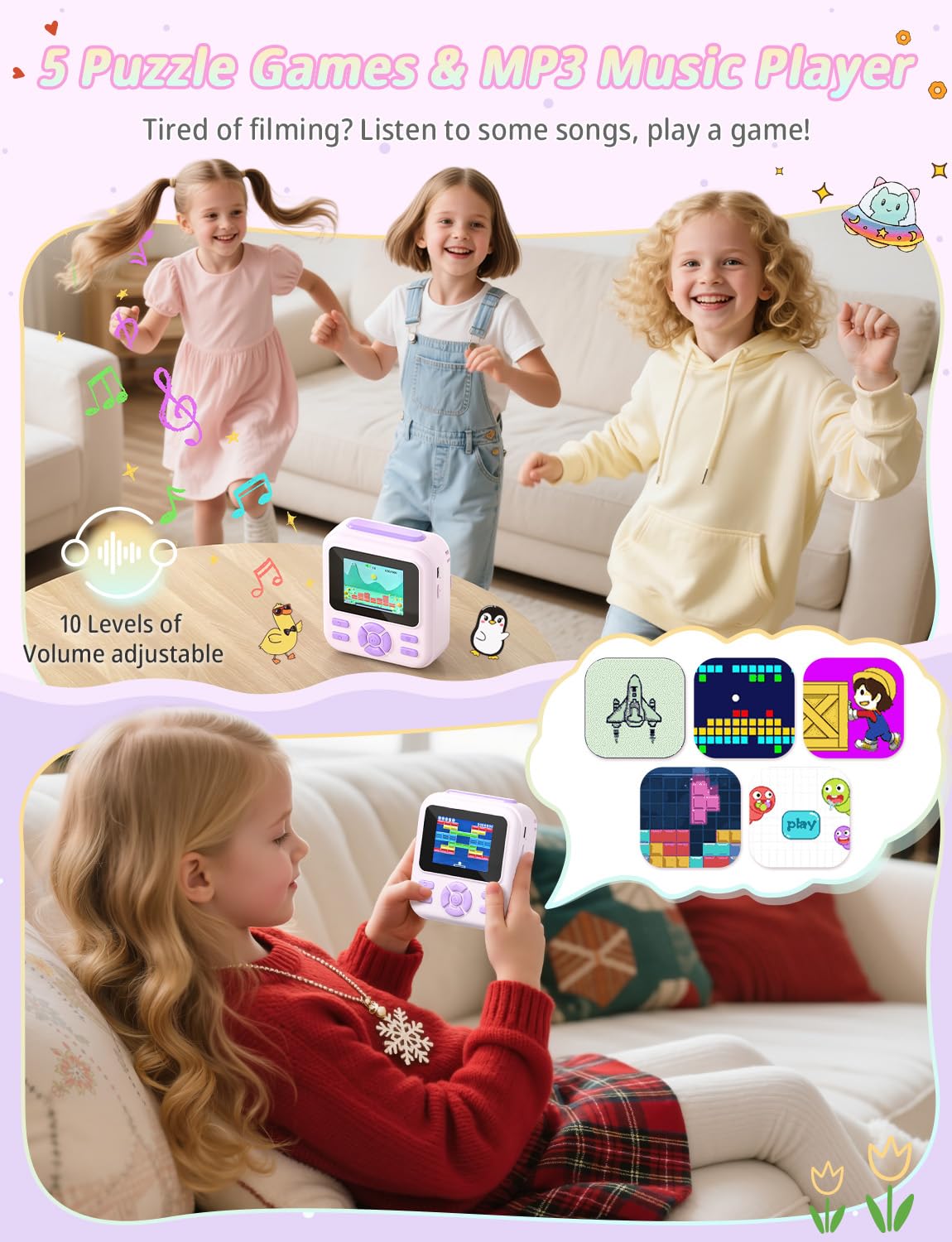YOHOOLYO Aparat do natychmiastowego druku dla dzieci, cyfrowy aparat natychmiastowy 2,4 cala dla dzieci z kartą 32 GB i 3 rolkami papieru, cyfrowe zabawki wideo 1080P HD, prezenty urodzinowe dla
